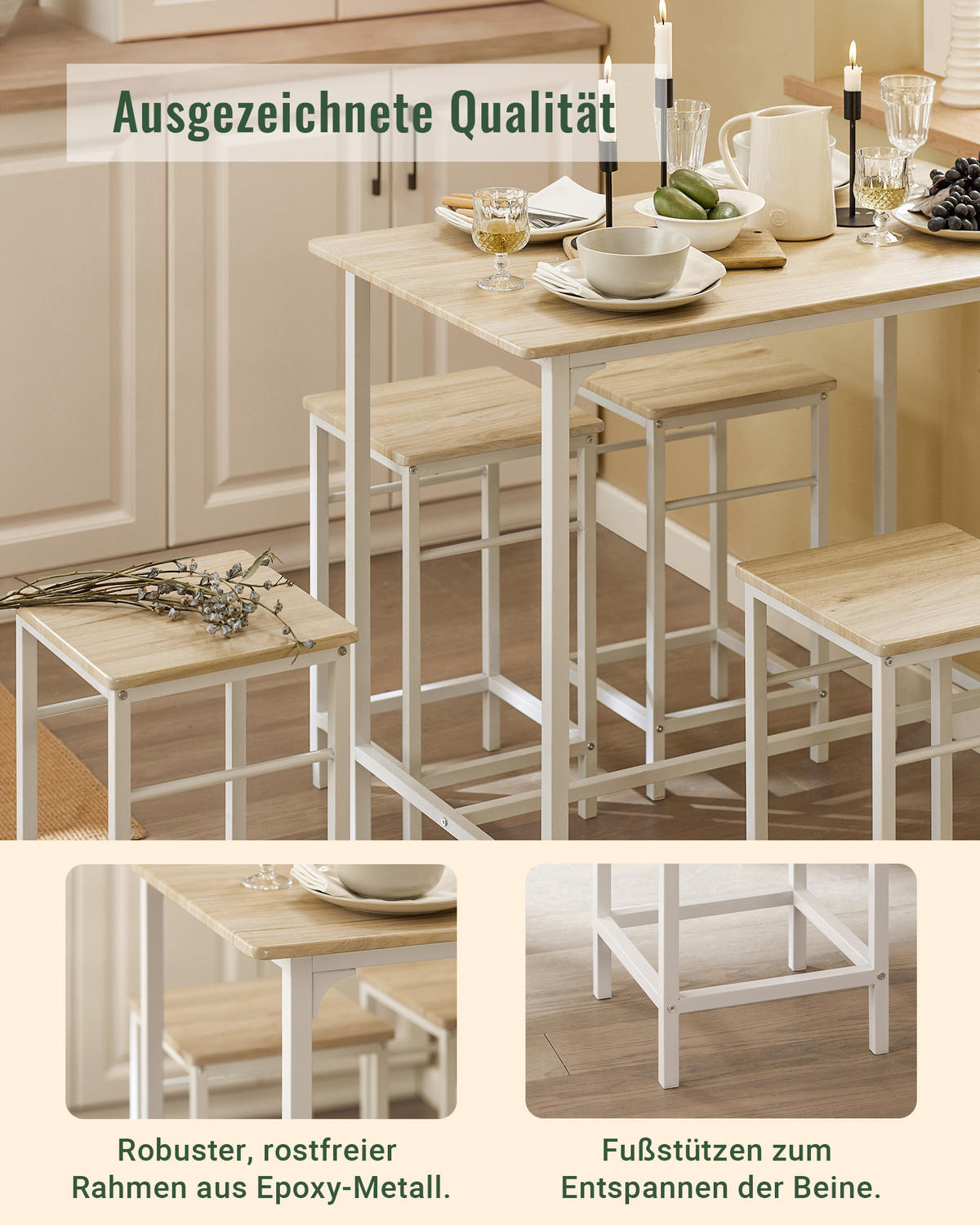 BARTISCH + 4 x BARHOCKER - Weiß, Holzwerkstoff (100/87/60cm) - SoBuy
