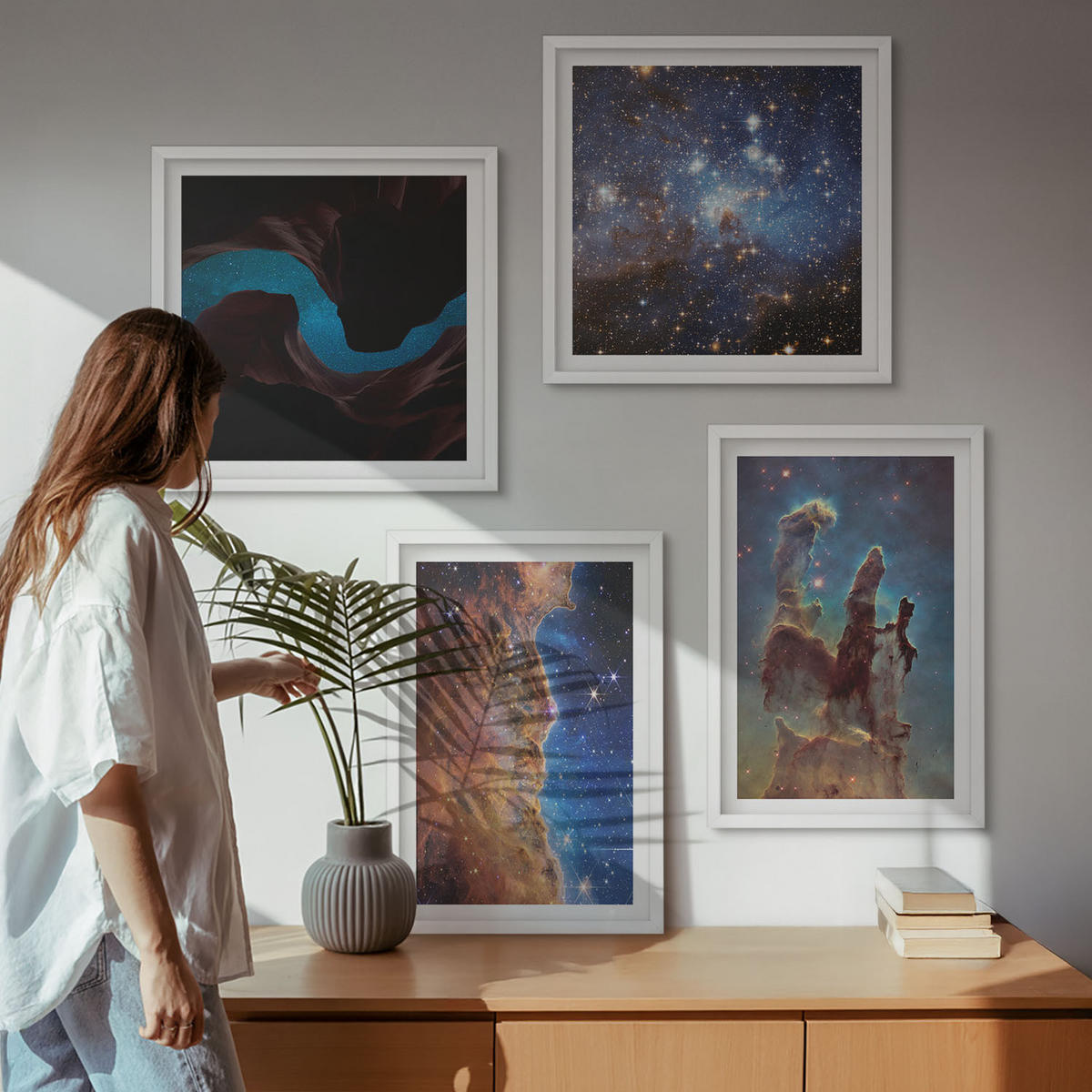 WANDBILDER 4er-Set - 50x50 cm & 40x60 cm Weißer Rahmen - Weltraumlandschaften von Galaxien - Weiß, Kunststoff (50/50cm) - ArtPrintCave