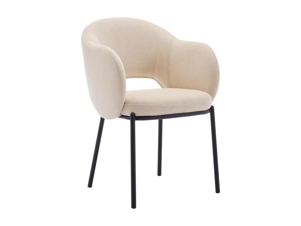 STUHL mit Armlehnen 6er-Set - Strukturstoff & schwarzes Metall - Beige - ACACILIO - Beige, Textil (56/82/55cm) - Vente-Unique