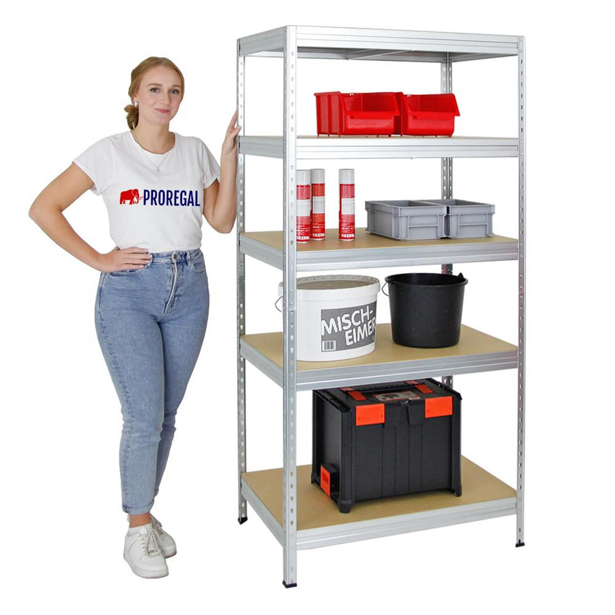 SCHWERLASTREGAL Rivet 180x90x60 cm Fachlast 250 kg Innovatives Stecksystem Verzinkt - Silberfarben, Metall (90/180/60cm) - PROREGAL