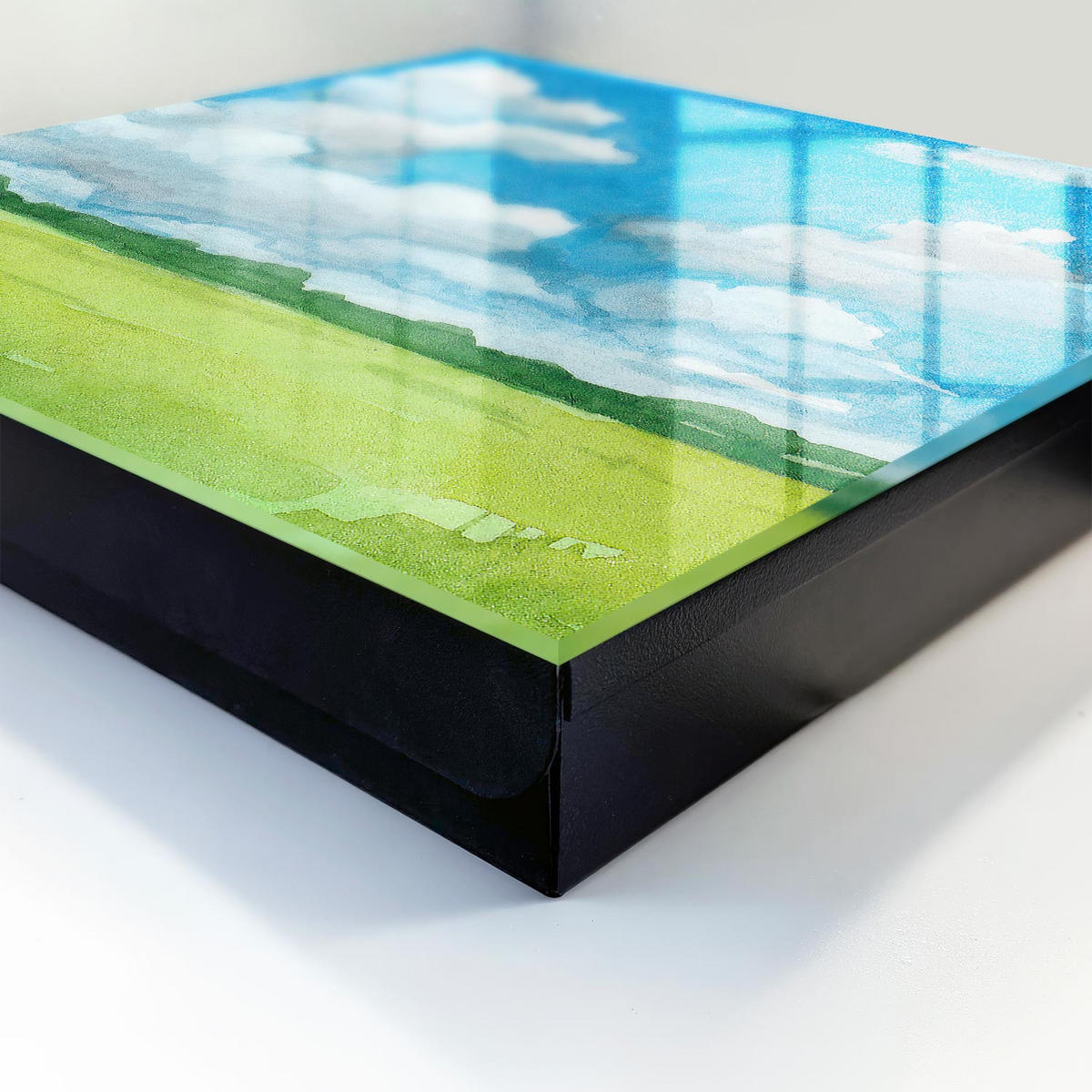 SCHLÜSSELBOX Schwarz 30x30 cm- Türöffnung nach rechts - Sommerlandschaft - Blau, Metall (30/30/5cm) - TULUP