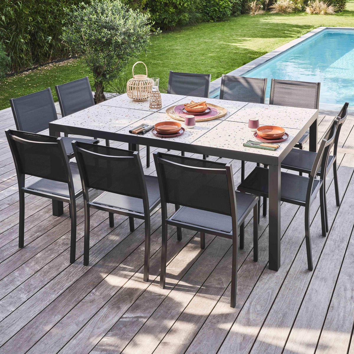 GARTENSTUHL, Grau - Grau, Metall (48/87/60cm) - Oviala