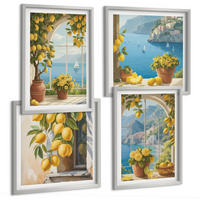 BILDER SET 4er Set - 50x50 cm & 40x60 cm Silberner Rahmen - Meereslandschaften, Zitronen, Fenster - Silberfarben, Kunststoff (50/50cm) - TULUP