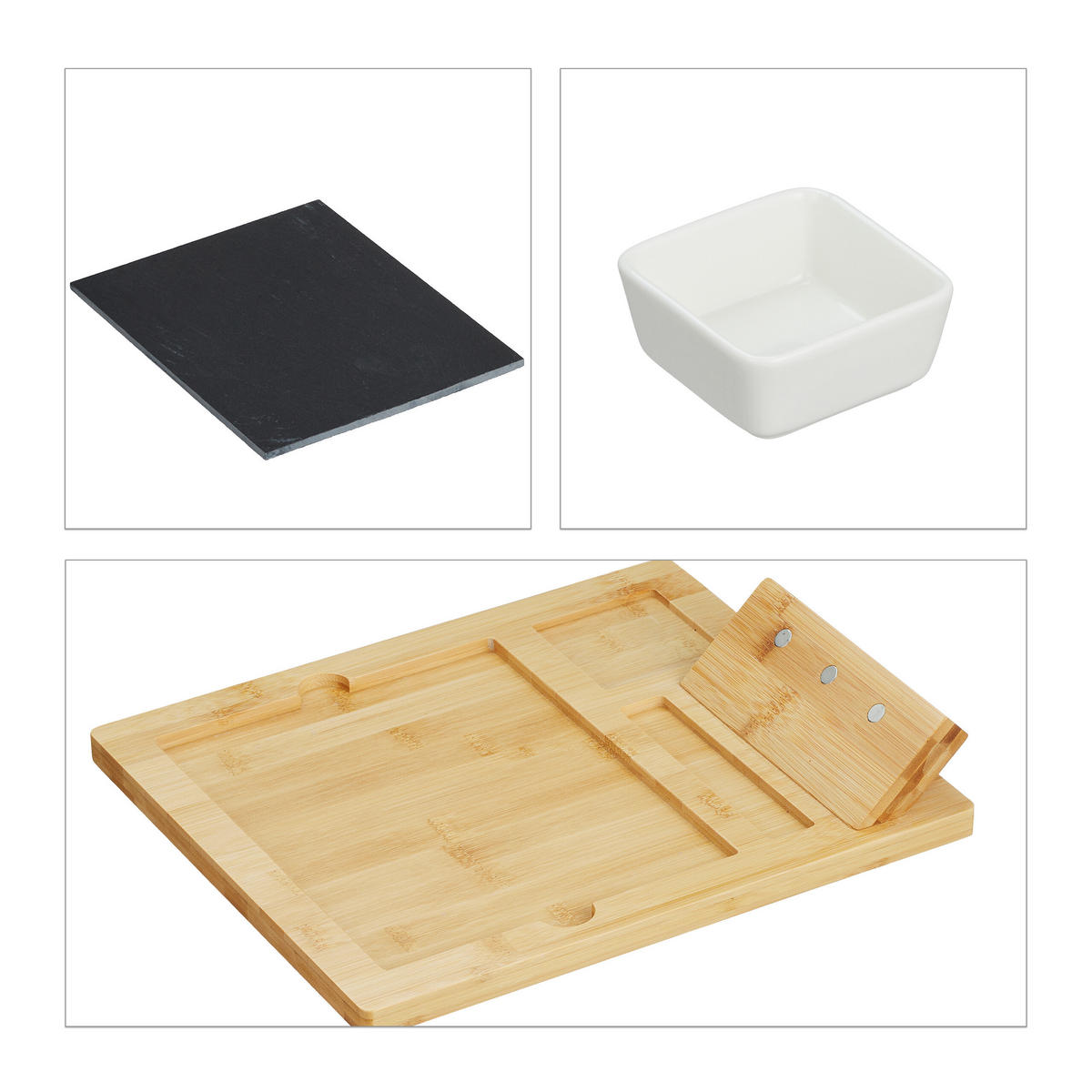 10-TLG.KÄSEBRETT-SET - Multicolor, Holz/Keramik (32/27cm) - Relaxdays