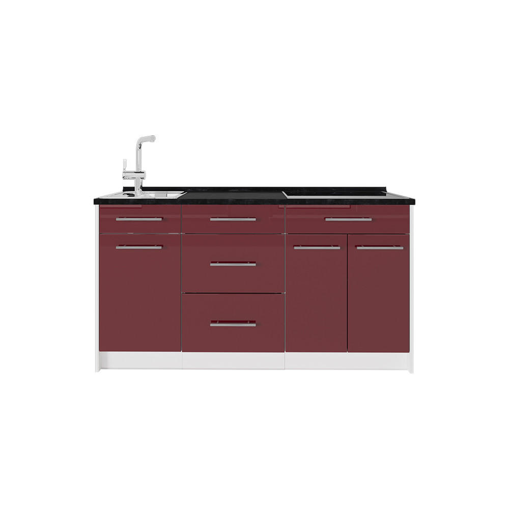 KUHINJSKI BLOK Fame-Line, Bordo rdeča barva visokega sijaja/Bela, 150 cm pracovní deska Antracit - bela/bordo, leseni material (150/81.2/60cm) - Vicco