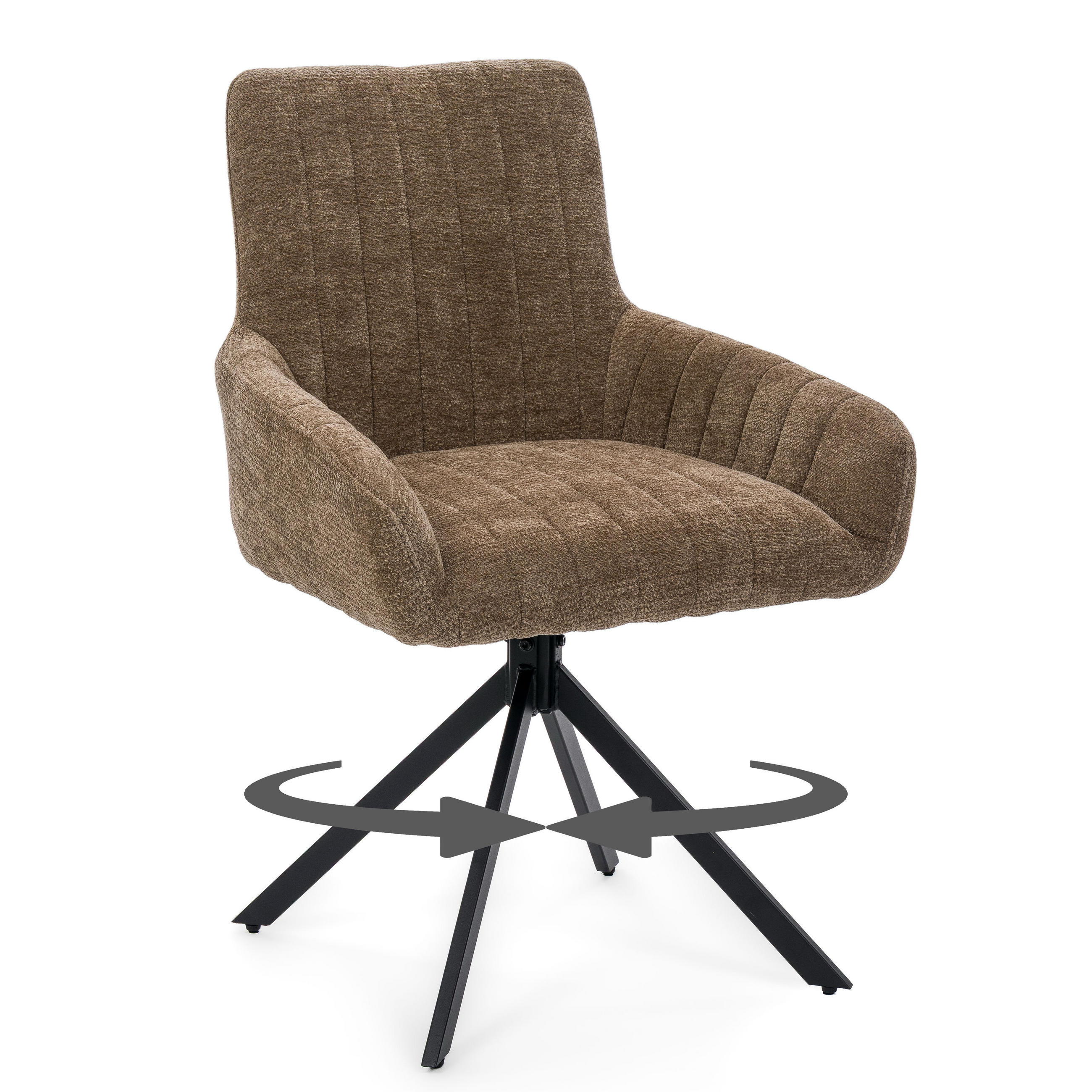 STUHL LUINO drehbar gepolsterter mit Steppung - braun - Chenille - Schwarz/Braun, Textil/Metall (58/87/60cm) - NEW HOME