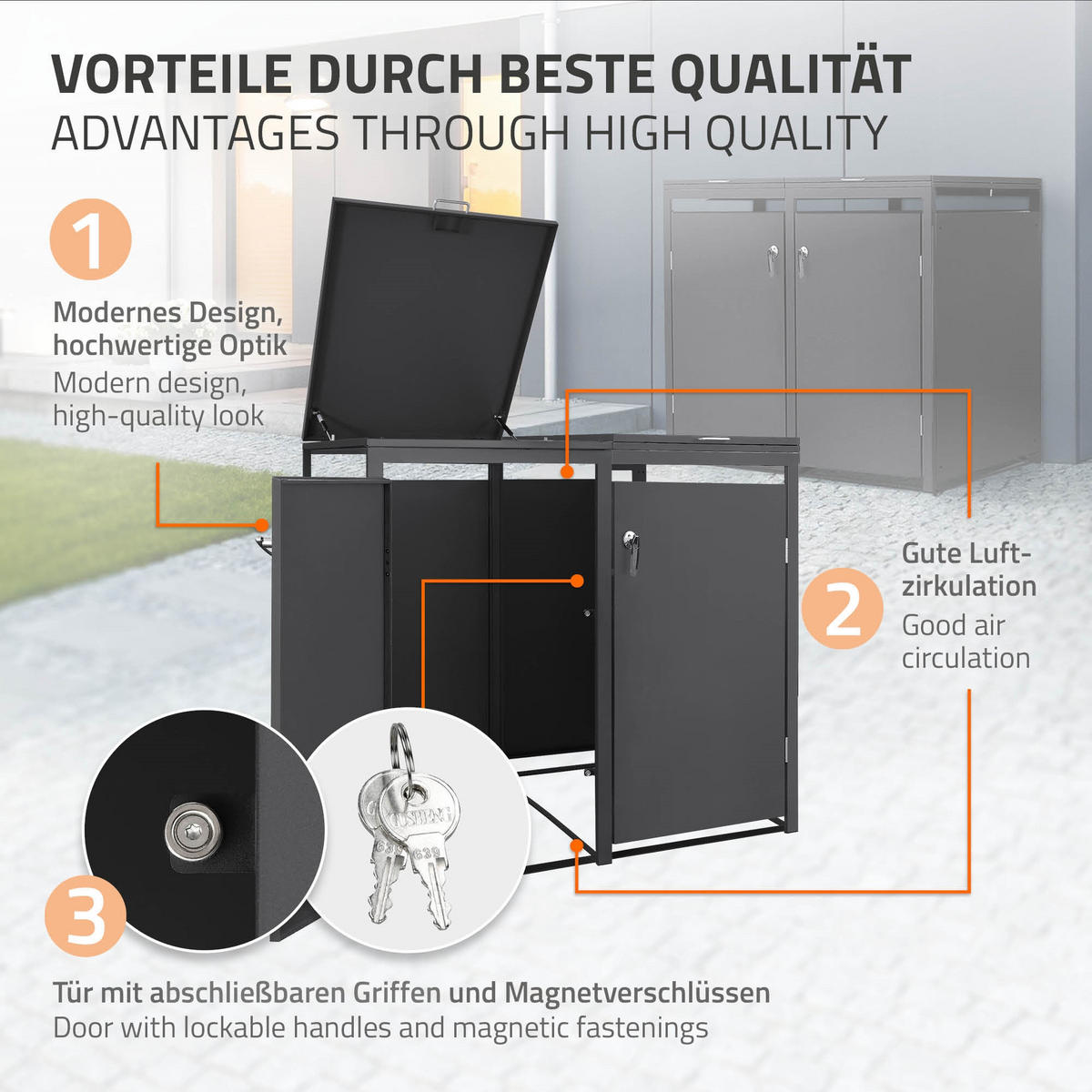 MÜLLTONNENBOX 2er Anthrazit - Anthrazit, Metall (132/120/80cm) - ML-DESIGN