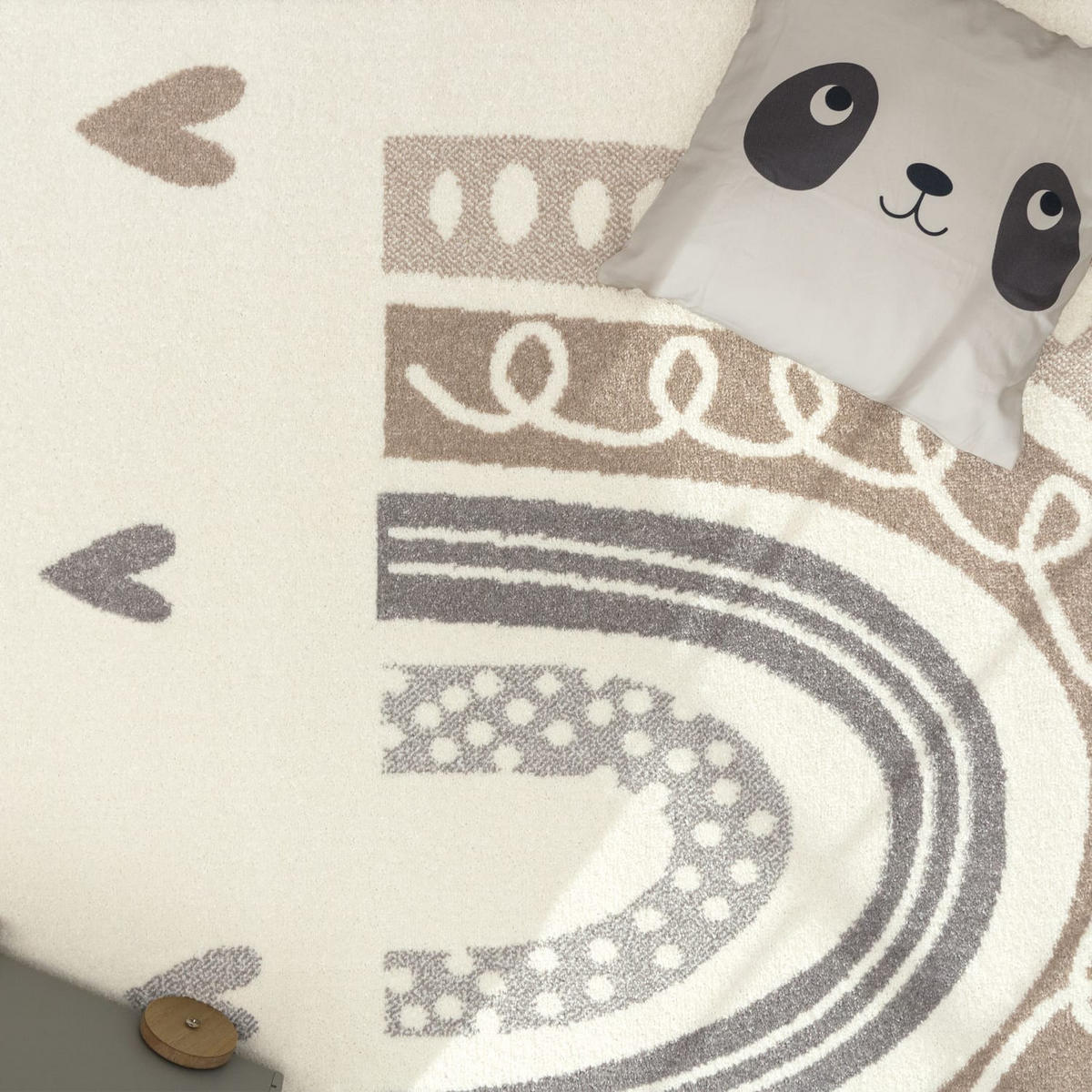 KINDERTEPPICH Regenbogen Kinderzimmer schmutzabweisend Beige Rund 120D - Beige, Textil (120/120cm) - KADIMA DESIGN
