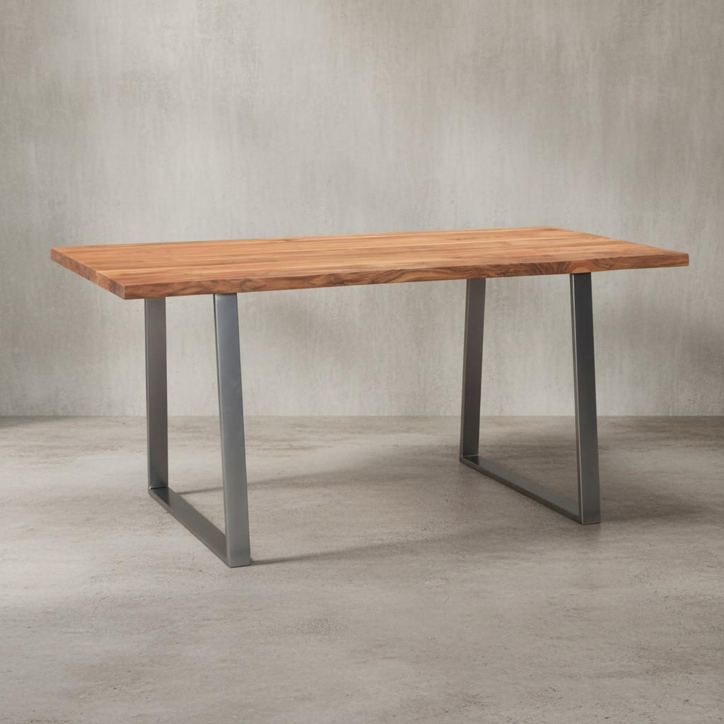 SCHREIBTISCH Massivholz Baumkante Chromgestell Handarbeit TARN, Goldbraun-Chrom 140x80x76 cm - Chromfarben/Braun, Holz/Metall (80/140/76cm) - KADIMA DESIGN