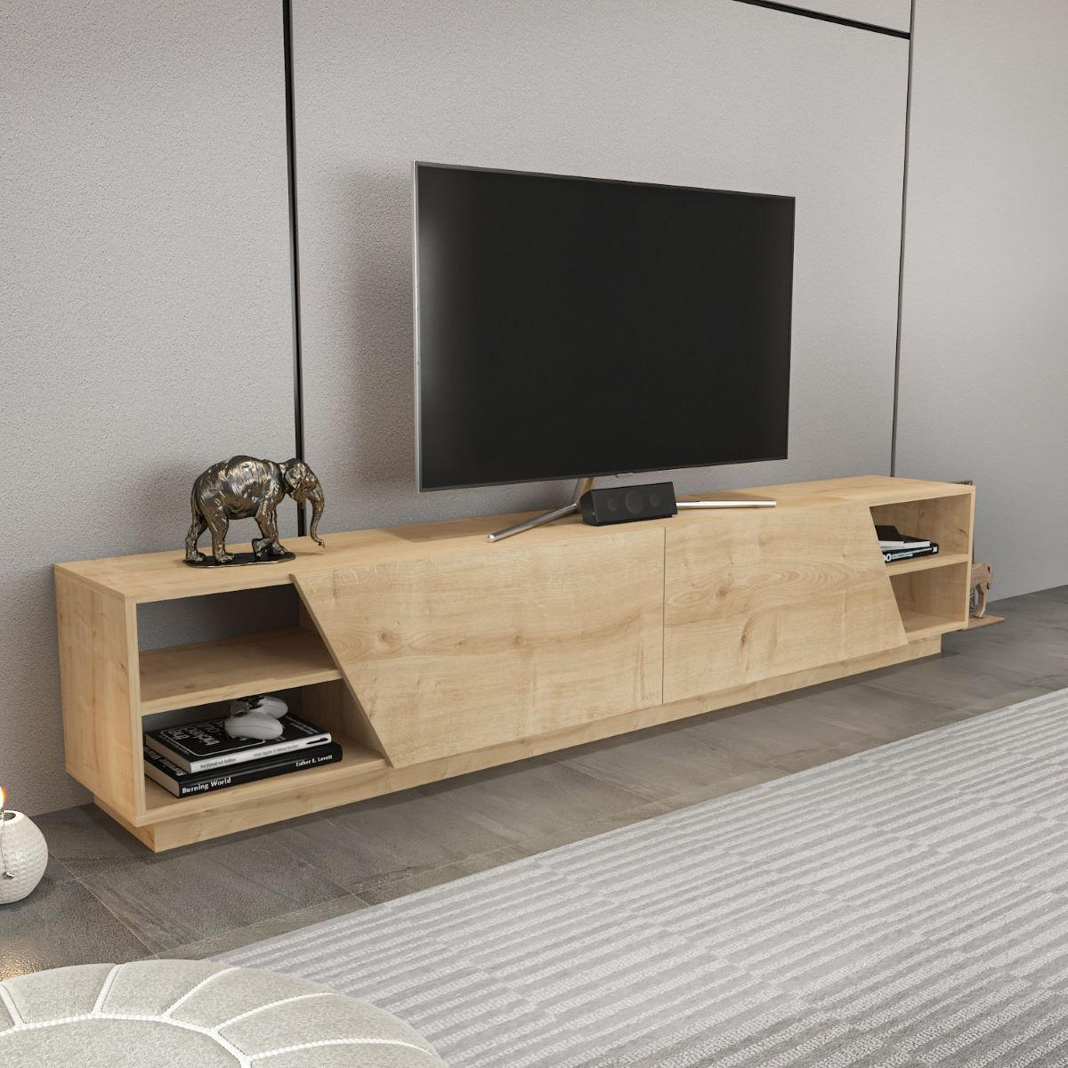 TV-MÖBEL 4 Regale 2 Türen L240 cm - Rhodes - Eichefarben, Holzwerkstoff (37.1/47.4/240cm) - Calicosy