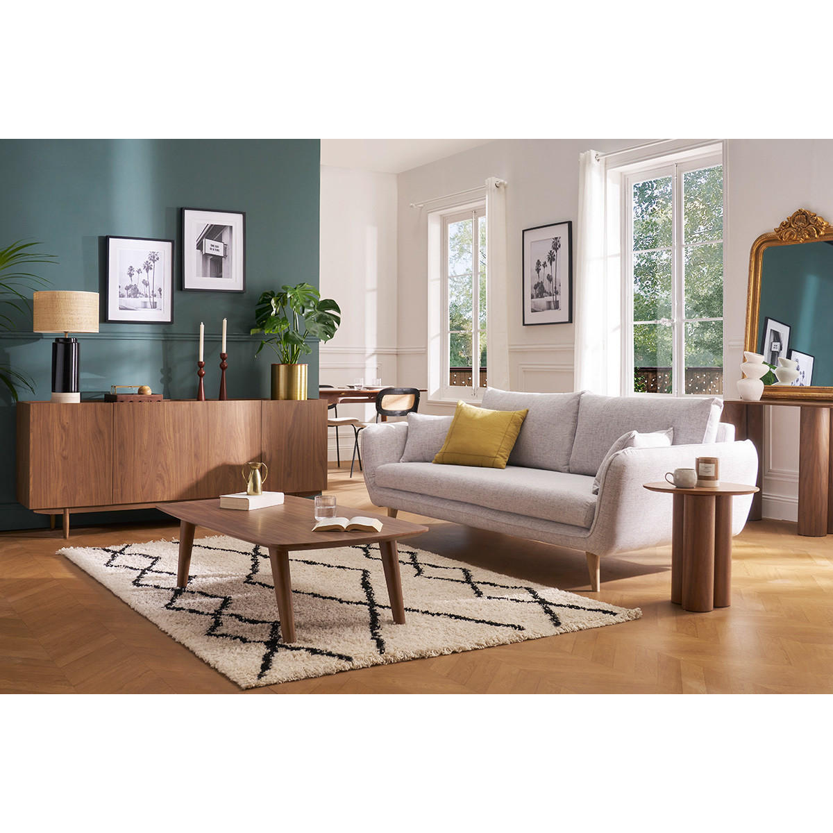 COUCHTISCH Nussbaum FIFTIES - Walnussfarben, Holz (120/68/37cm) - Miliboo