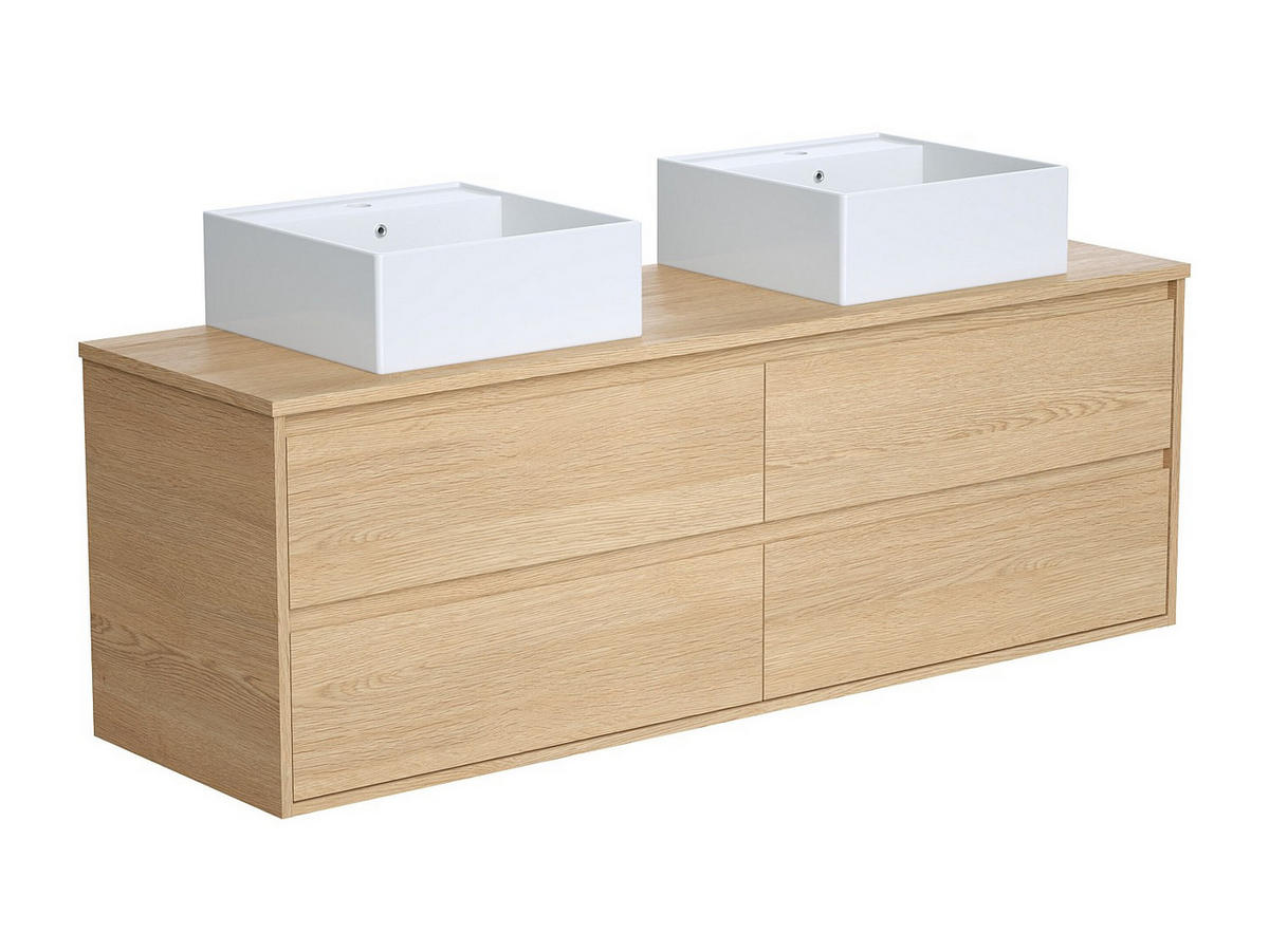 DOPPELWASCHTISCH - 150 cm x 45 cm - holz - naturfarben hell Milipam - Weiß, Holz (150/50/45cm) - Vente-Unique