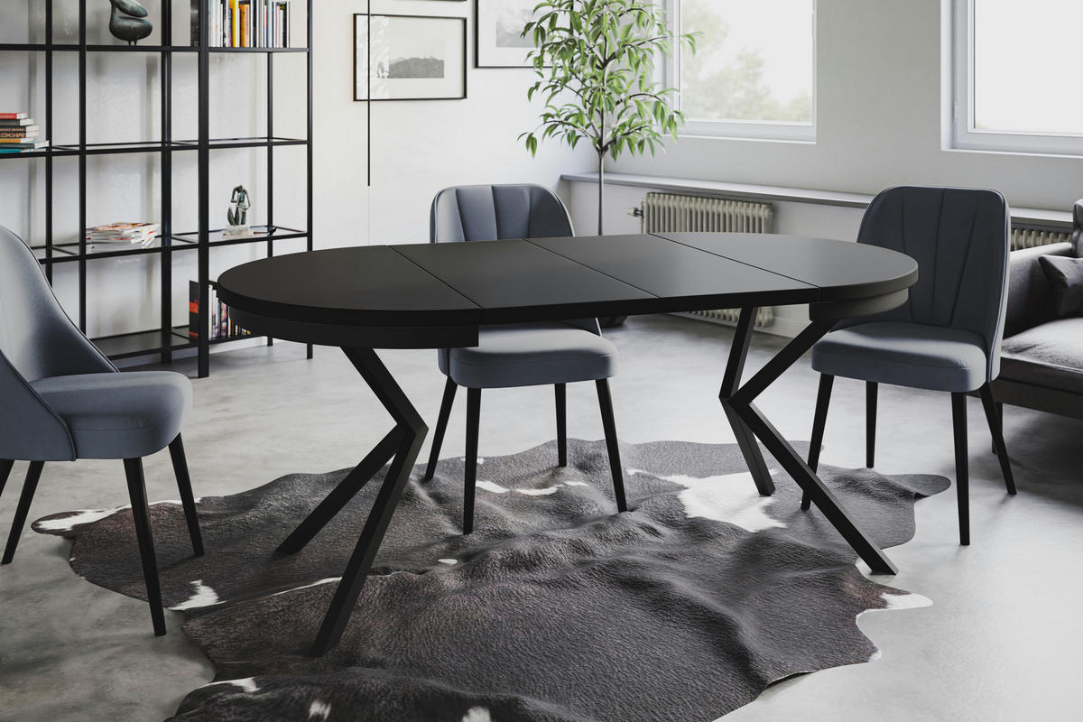 ESSZIMMERTISCH BERGO, ausziehbarer Tisch 120 cm/200 cm, Farbe: Schwarz, mit Metallbeinen in Farbe Schwarz - Schwarz, Holzwerkstoff (120/120/76cm) - Alpi-Möbel