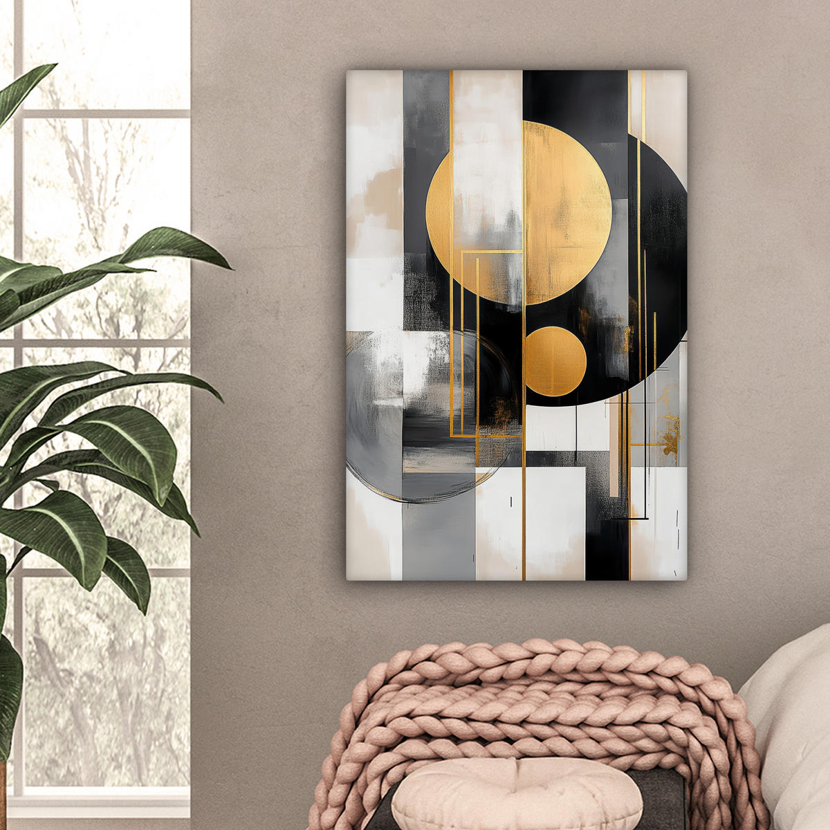 LEINWANDBILD Abstrakt - Gold - Silber - Formen - Ästhetisch - Modern Wanddeko 40x60 cm - Goldfarben, Textil (40/60cm) - MuchoWow