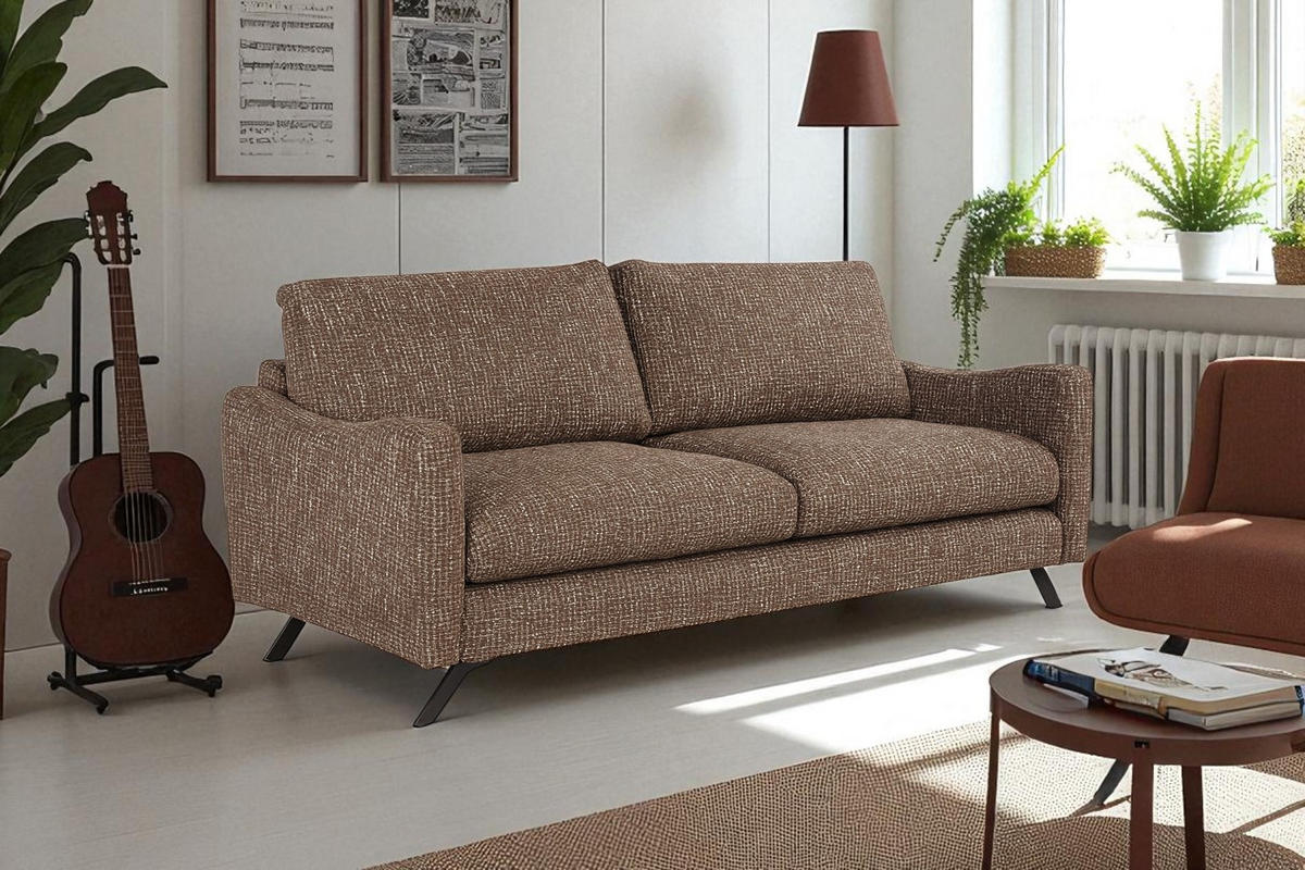 SOFA CLOUD mit schwarz Metallbeinen, Braun - Braun, Textil (235/98/107cm) - KS Home Concept