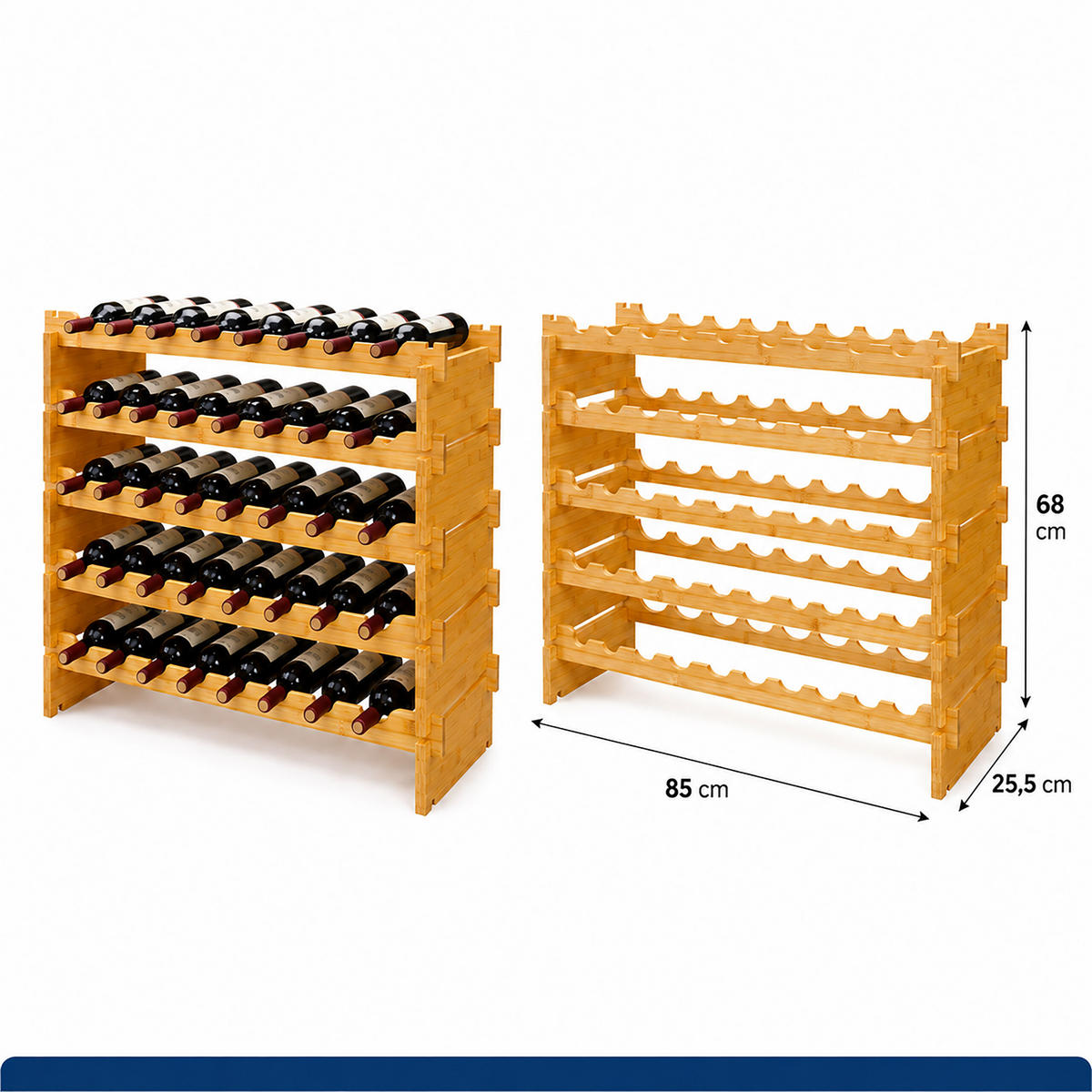 RAFT PENTRU VIN Natural bambus stivuibil 45 sticle - maro deschis, lemn (85/68/25.5cm) - Relaxdays