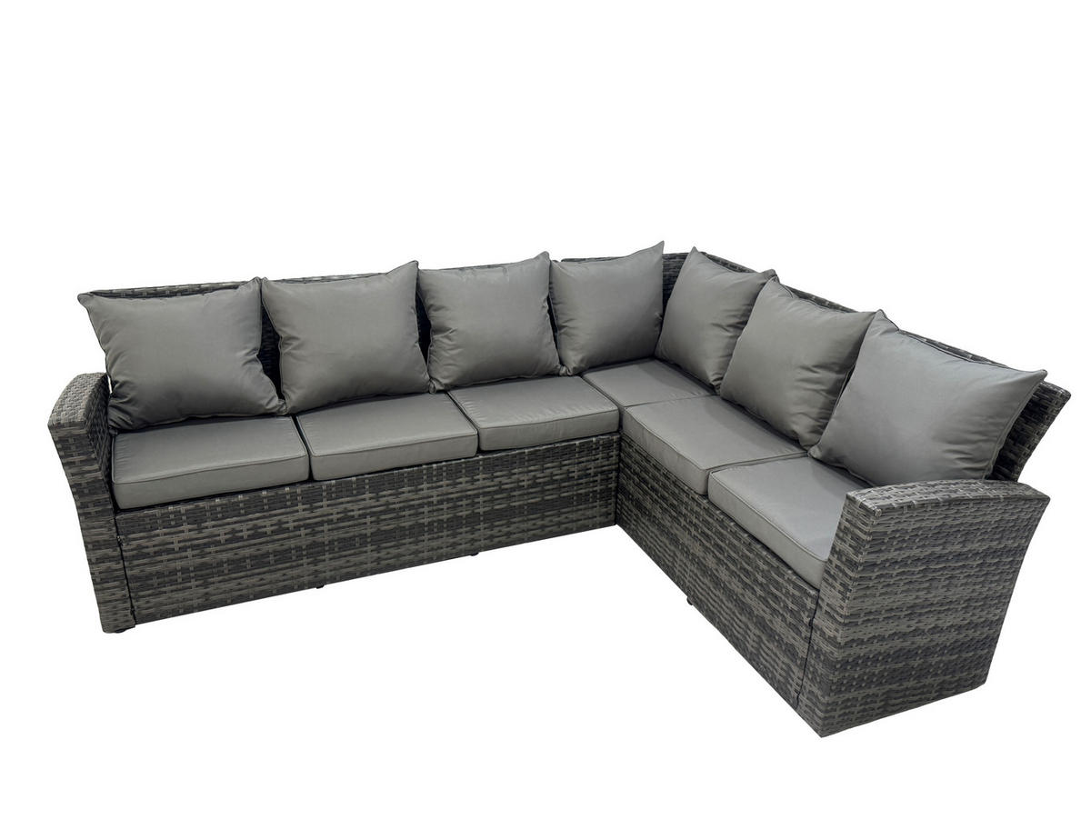 GARTENTISCHGRUPPE Rechte Ecke Polyrattan Dunkelgrau 9-Sitzer - Dunkelgrau/Grau, Glas/Kunststoff - Fimous