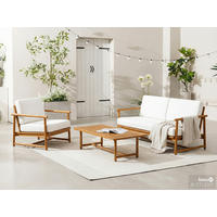 LOUNGEGRUPPE - 3-teilig - Akazie massiv / Webstoff - Akazie Braun / Creme - Creme/Akaziefarben, Holz/Kunststoff - home24