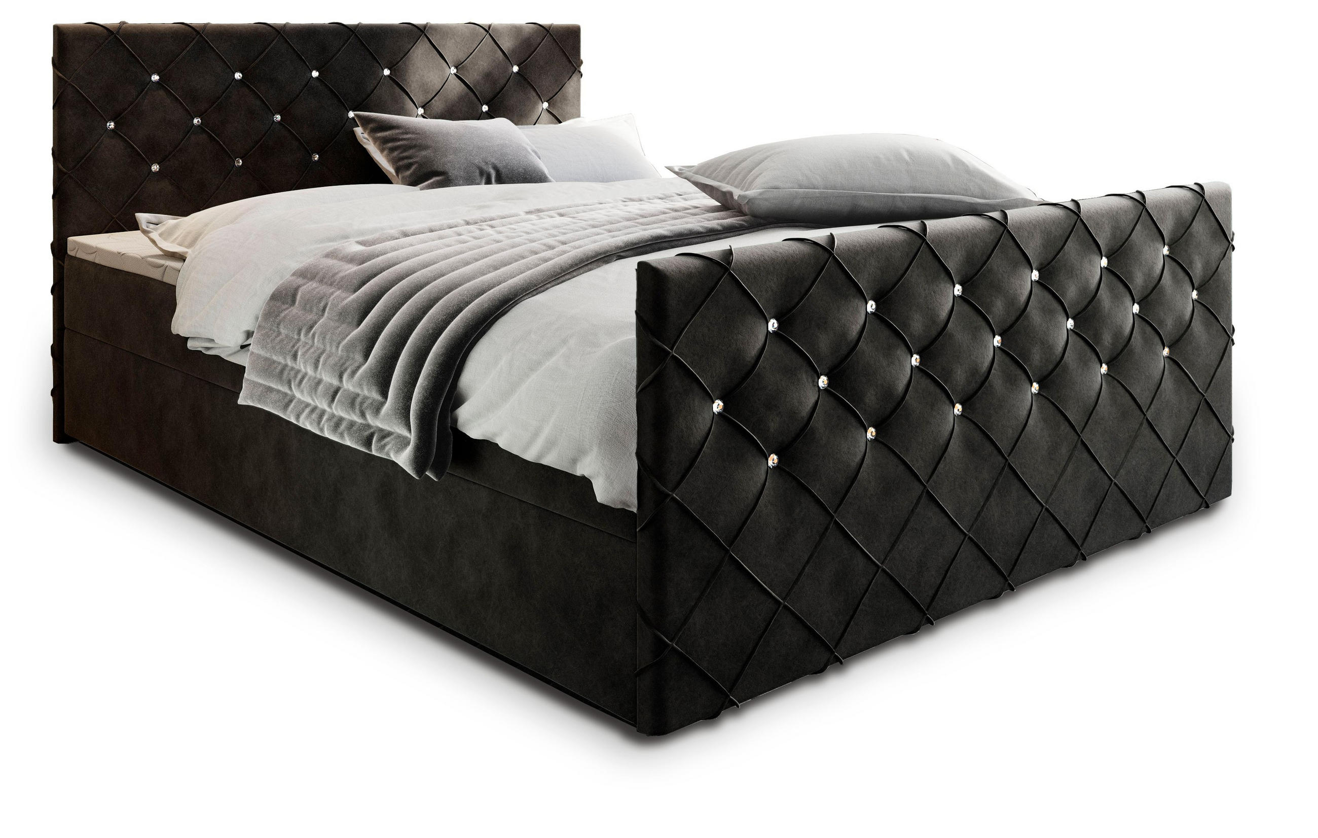 BOXBETT MANDI 180x200 cm mit Matratze und Topper - Schwarz - Schwarz, Holz (180/200cm) - MASSENO
