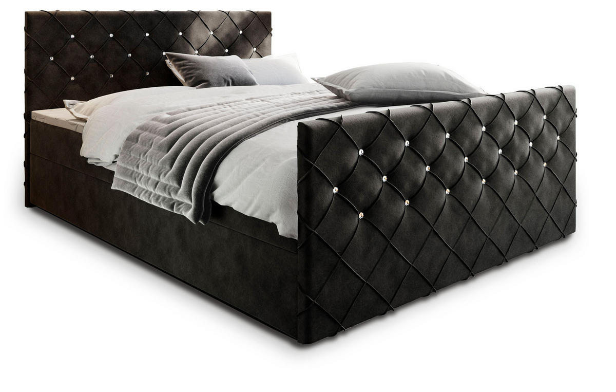 BOXBETT MANDI 140x200 cm mit Matratze und Topper - Schwarz - Schwarz, Holz (140/200cm) - MASSENO