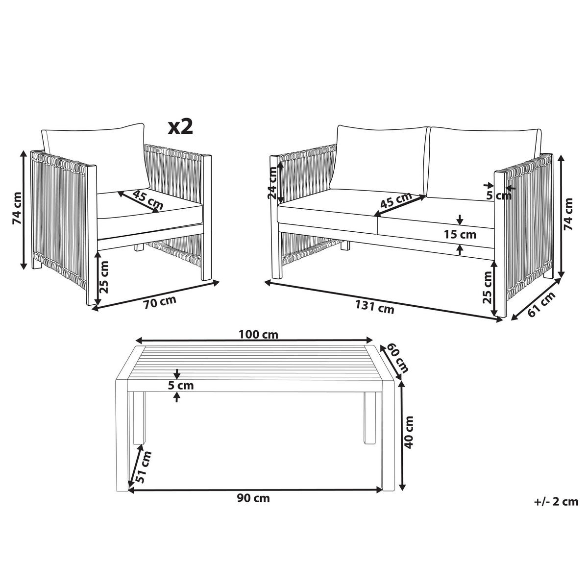 4-SITZER LOUNGE SET Akazienholz Beige Antria - Hellbraun/Beige, Holz - Beliani