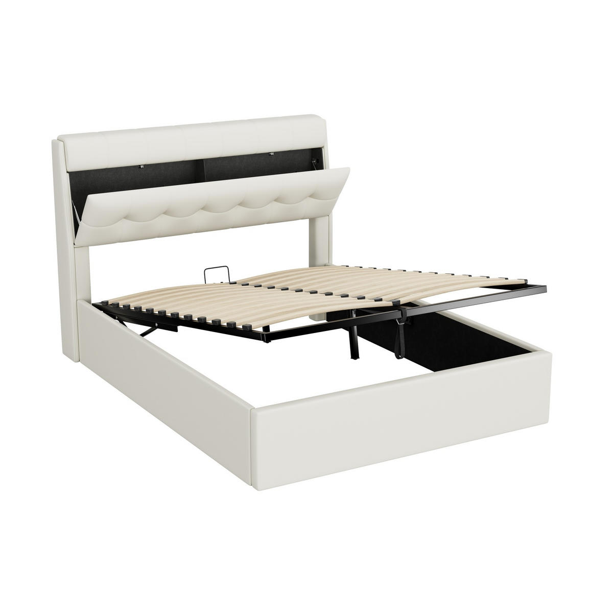 POLSTERBETT 140/190 cm Weiß mit Stauraum und hydraulischem Bettkasten - Weiß, Kunststoff (140/200cm) - OKWISH