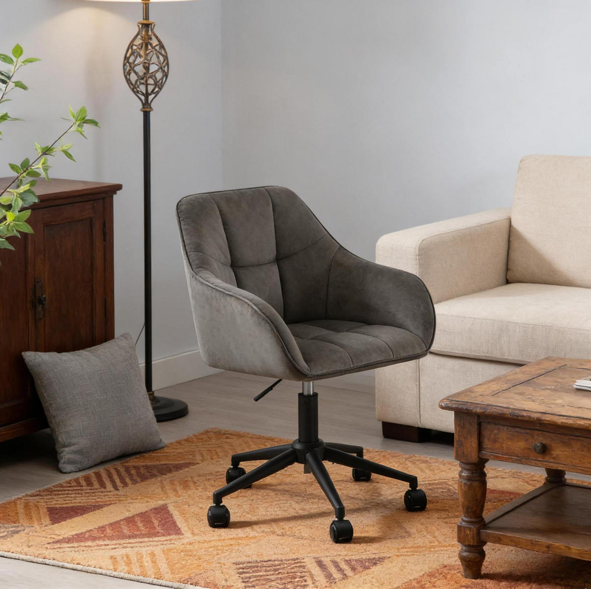 BÜROSTUHL höhenverstellbar drehbar Samt Dark Gray - Dunkelgrau, Metall (40.5/40/61cm) - Meubliv