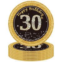 PAPPTELLER 16-teiliges Set 30. Geburtstag Schwarz Gold 17,8 cm - Multicolor, Papier (17.8/1/17.8cm)