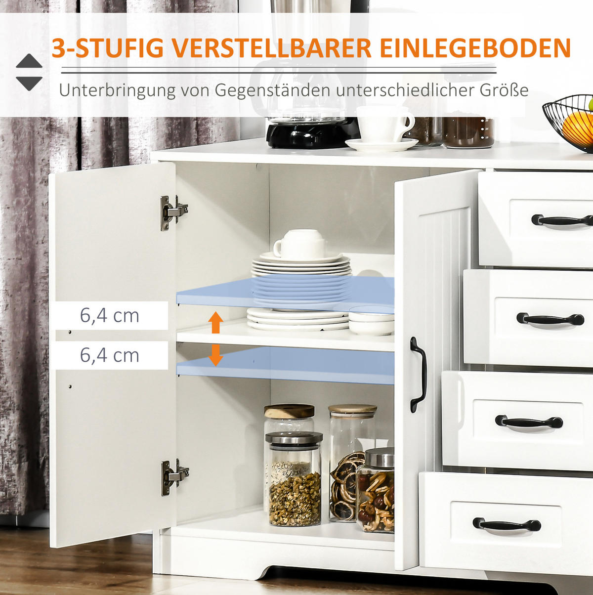 SIDEBOARD 105/40/76 cm Weiß aus MDF mit 4 Schubladen - Weiß, Holzwerkstoff (40/76/105cm) - OKMYHOME