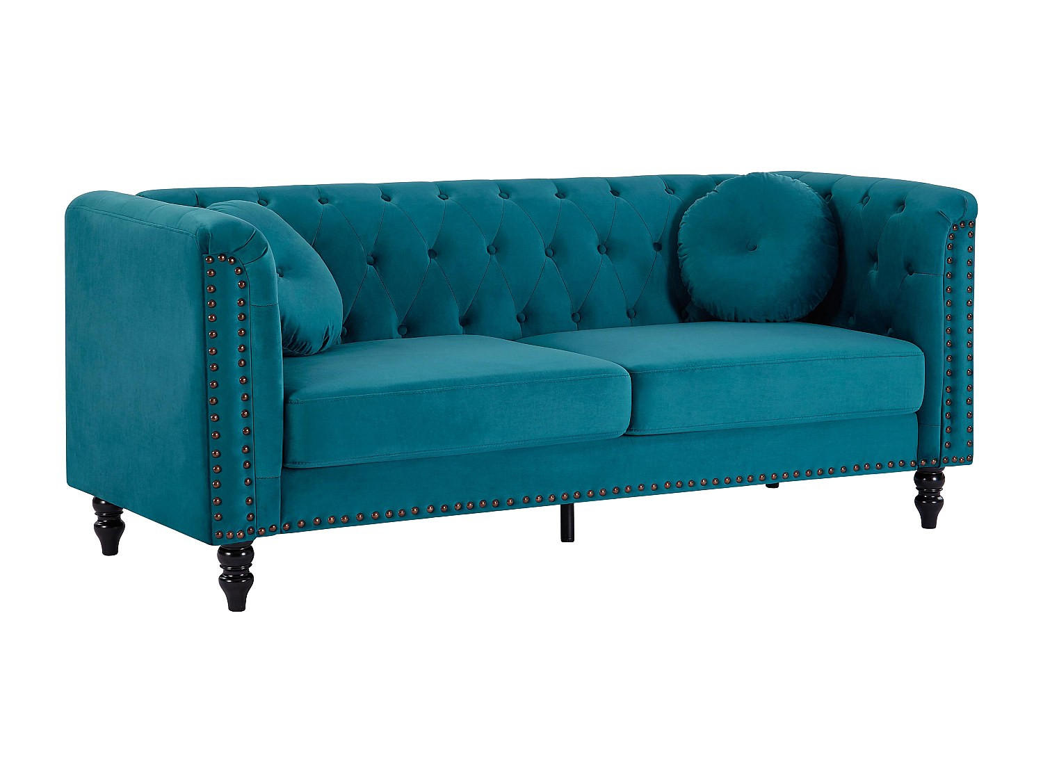 SOFA 3-Sitzer - Samt - Grünblau - TURNER - Blau, Textil (190/79/77cm) - Vente-Unique