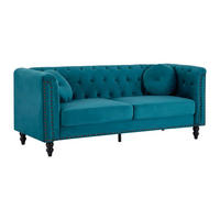 SOFA 3-Sitzer - Samt - Grünblau - TURNER - Blau, Textil (190/79/77cm) - Vente-Unique
