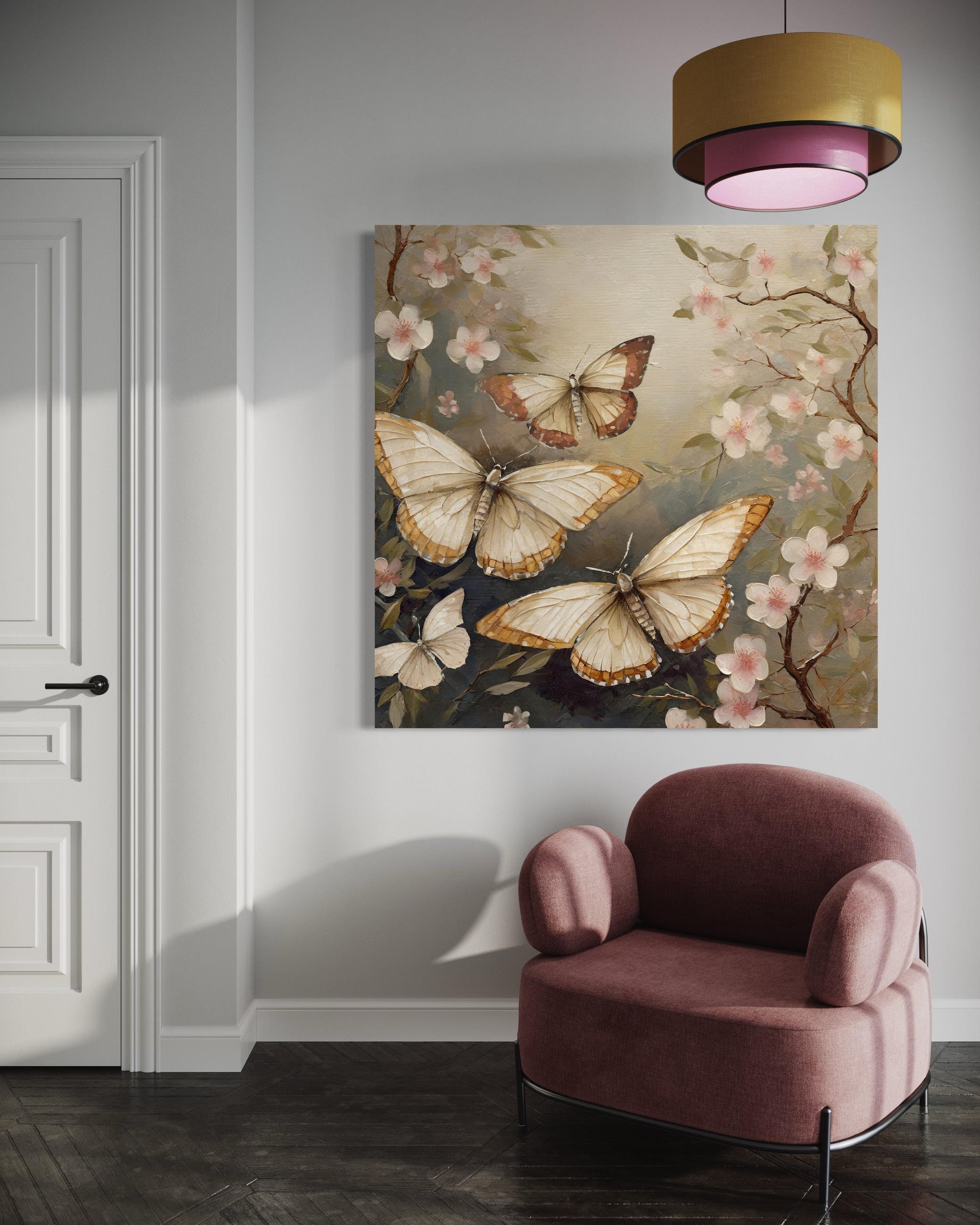 WANDBILD schmetterlinge natur botanik - Beige, Textil (50/50cm) - Feeby