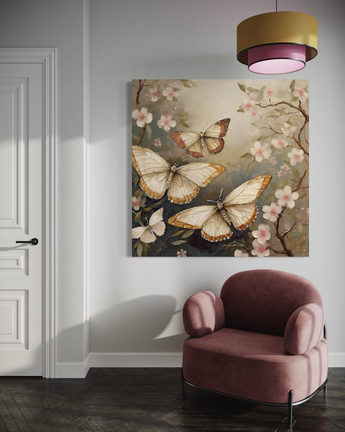 WANDBILD schmetterlinge natur botanik - Beige, Textil (50/50cm) - Feeby