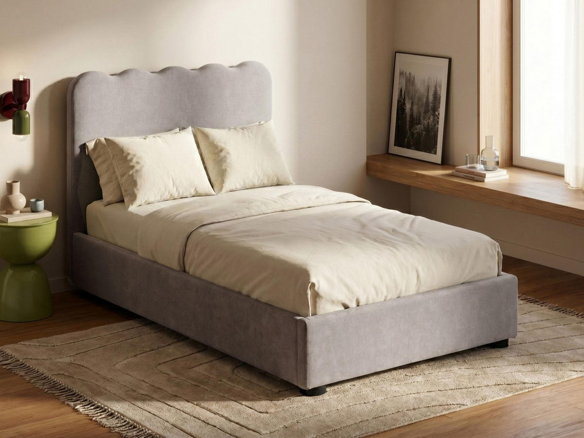 POSTEL s úložným prostorem 120/200 cm Žinylková látka Taupe Nanterre - šedohnědá, textil (120/200cm) - Beliani