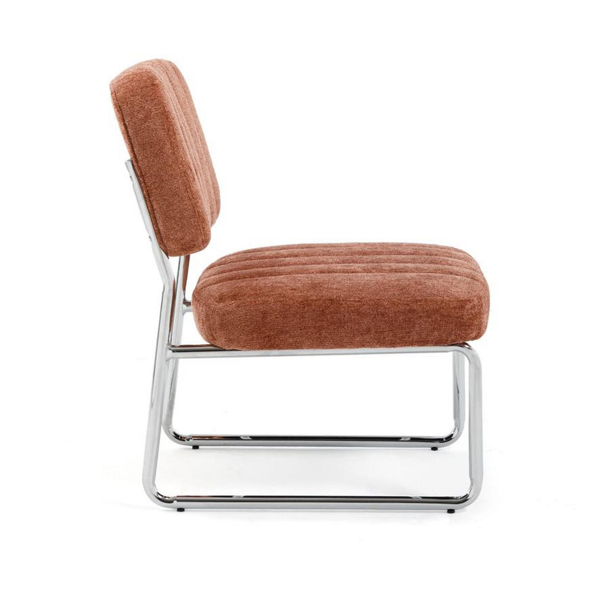 SESSEL terrakotta gepolstert verchromte Beine und Chenille-Stoff - PAOLA - Rot/Braun, Textil/Metall (56/77/70cm) - Sicaan