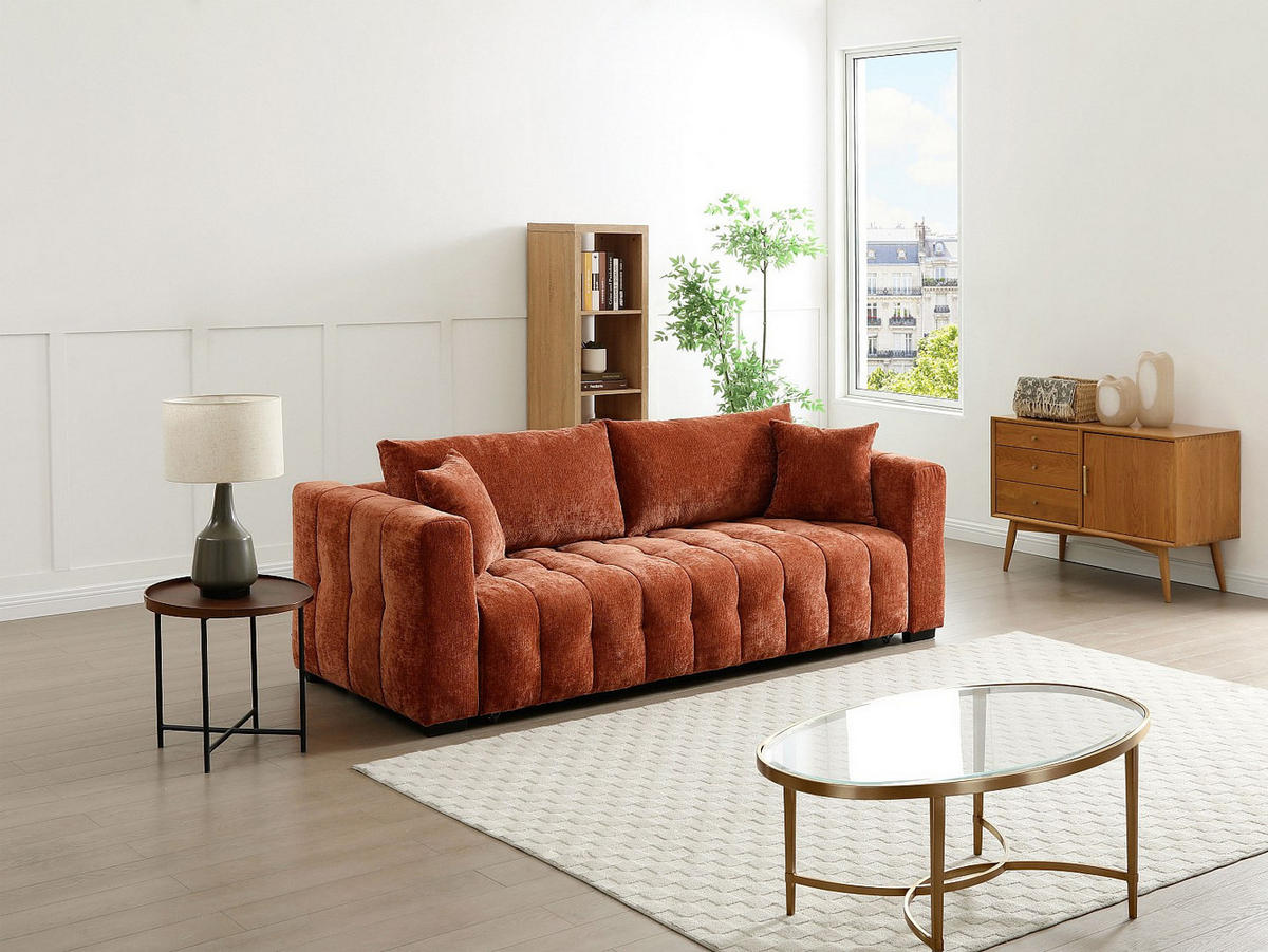 SCHLAFSOFA - 3 Personen - stoff - terracotta Panilo - Terracotta, Textil (240/85/97cm) - Vente-Unique