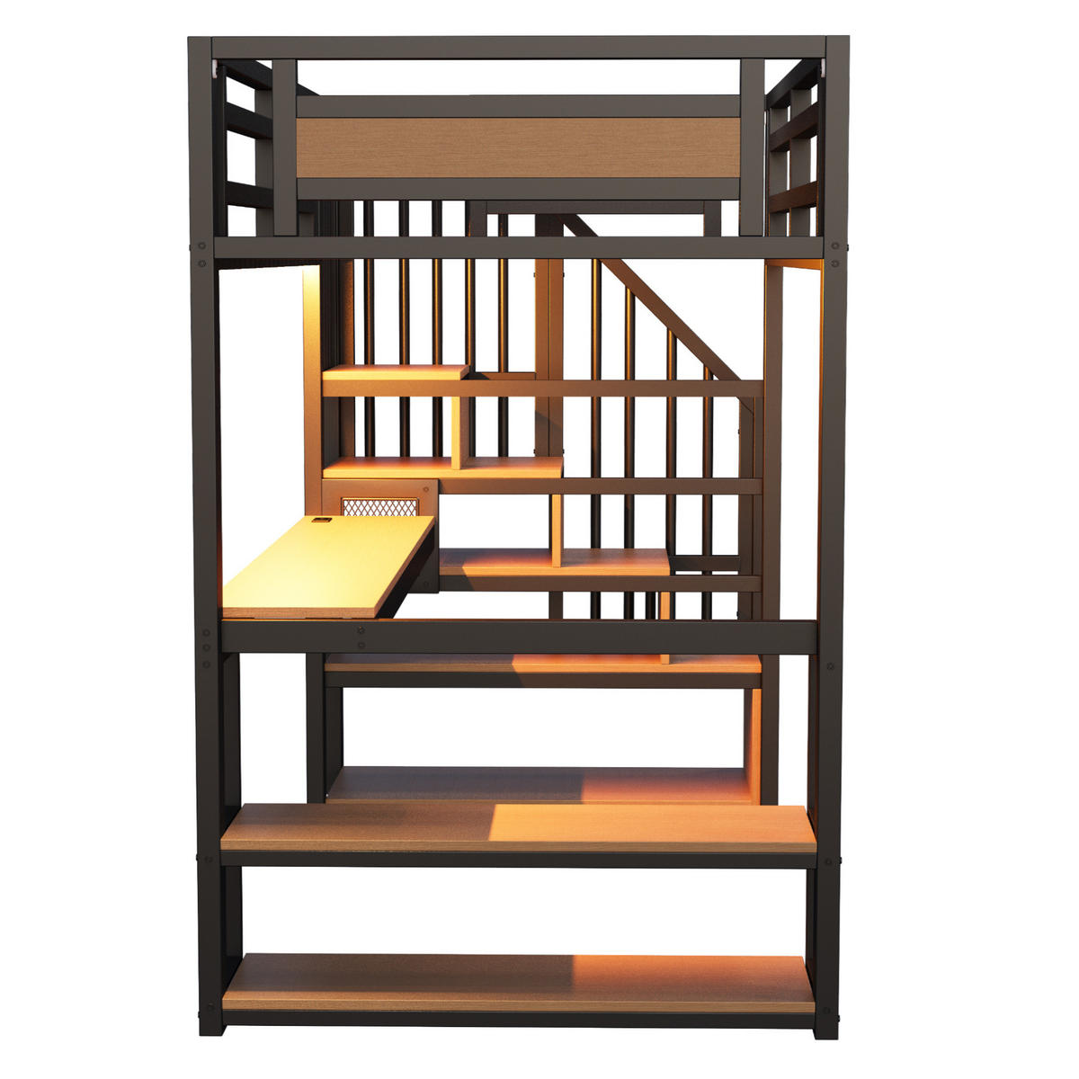 HOCHBETT 90/200 cm, Schwarz mit Tisch, Regalen und Leiter - Schwarz, Metall (90/200cm) - MIVRAY