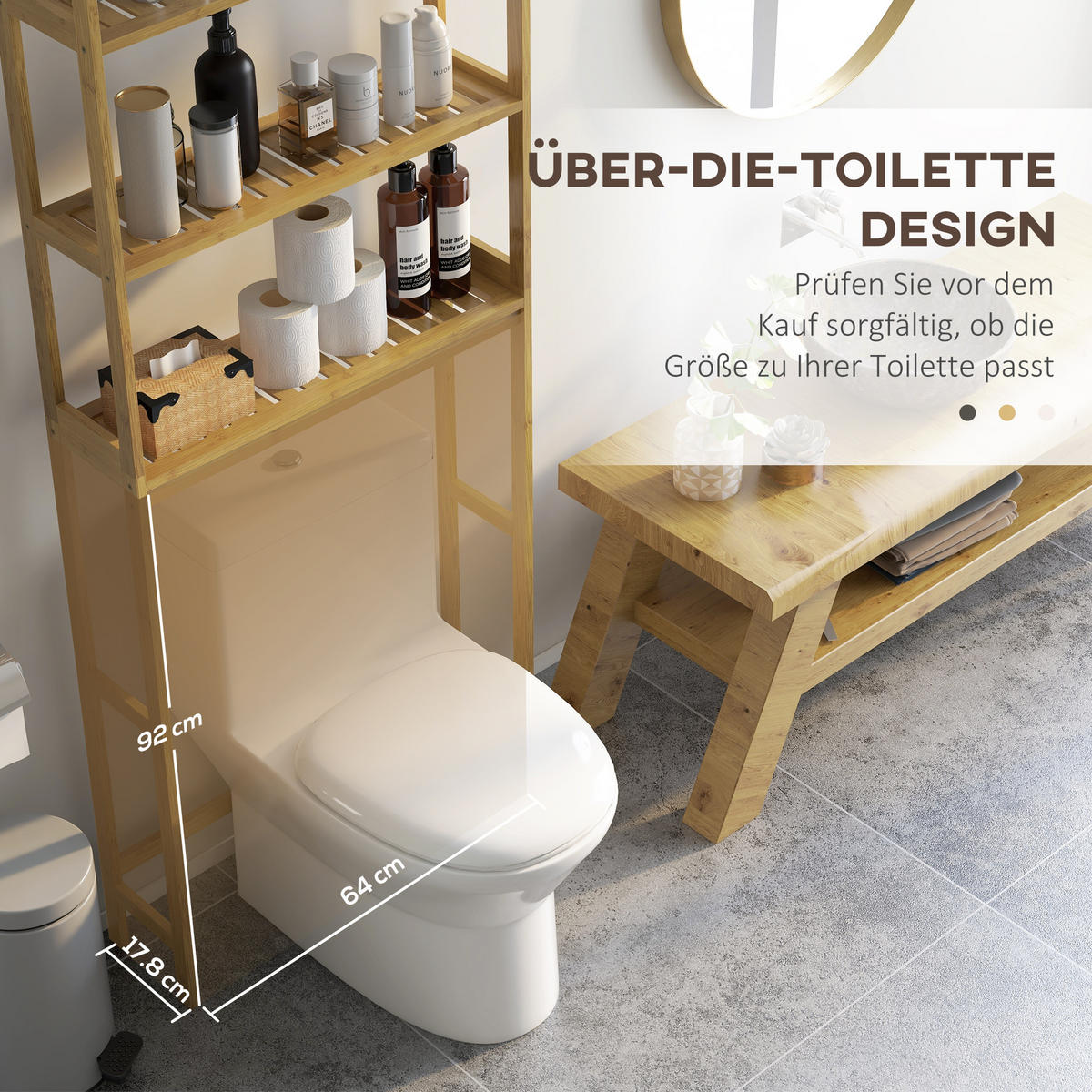 BADEZIMMERREGAL, Bambus, Natur, 68 x 20 x 165 cm - Naturfarben, Holz (20/165/68cm) - Kleankin
