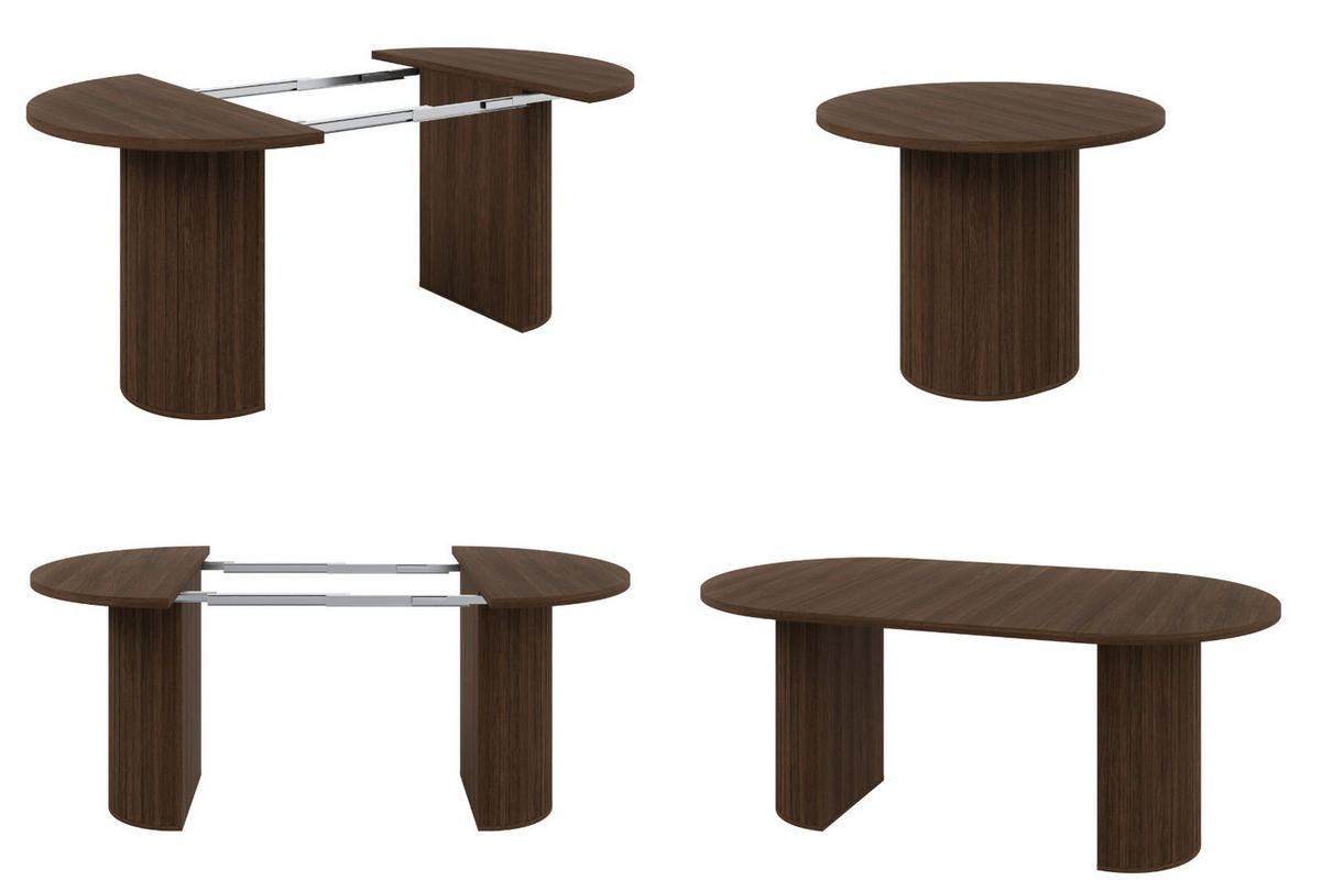 ESSTISCH Olivia ausziehbar 100–188 x 100 x 75 cm mit abgerundeter Tischplatte und Lamellenfuß, dunkelbraun - Dunkelbraun, Metall (100/100/75cm) - Margaret Hadas24