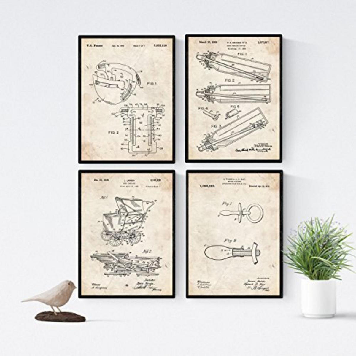 POSTER Set mit 4 BabyPatenten Jahrgang A4 Rahmenlos - Klar, Papier (29.7/3cm) - Nacnic