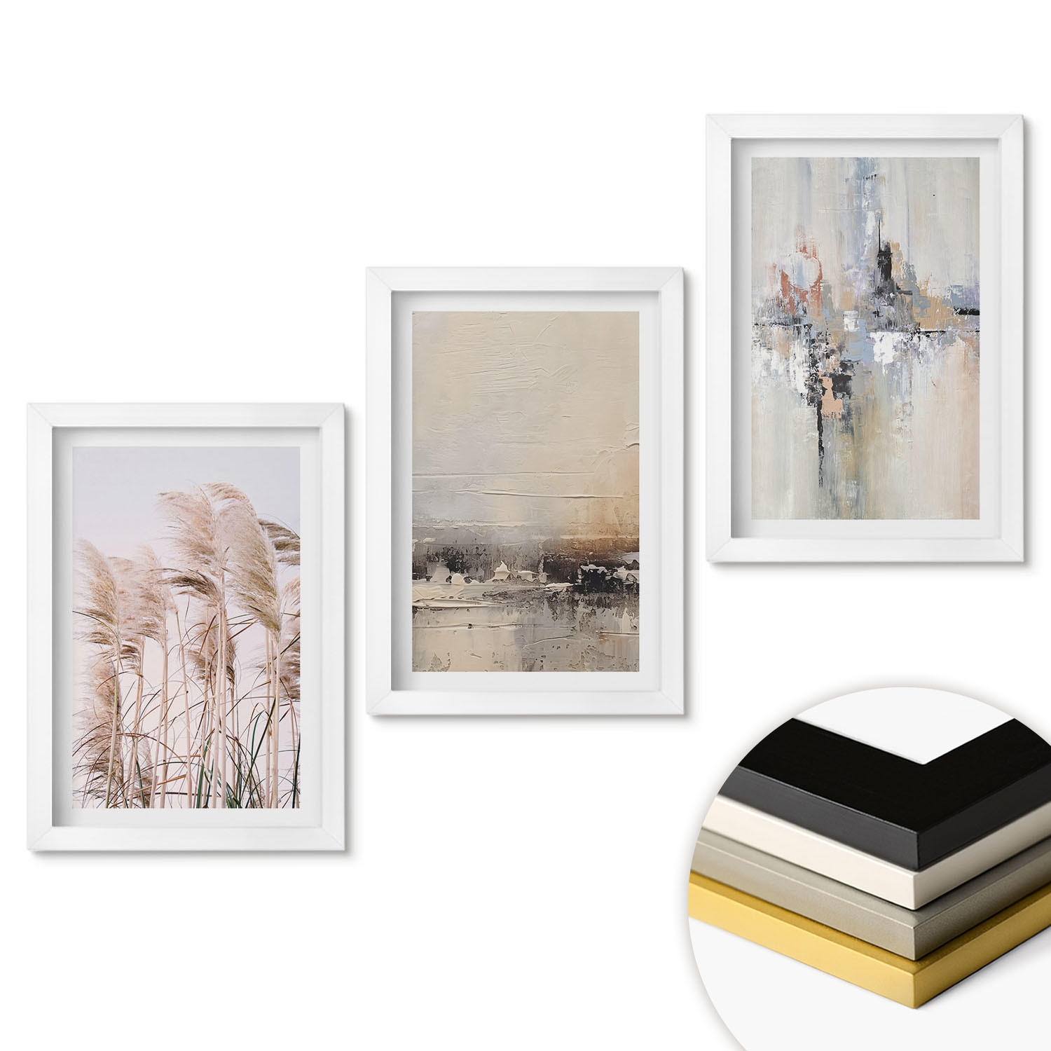 WANDBILDER 3er-Set - 20x30 cm Weißer Rahmen - Abstrakte Vegetationsmuster - Weiß, Kunststoff (20/30cm) - ArtPrintCave