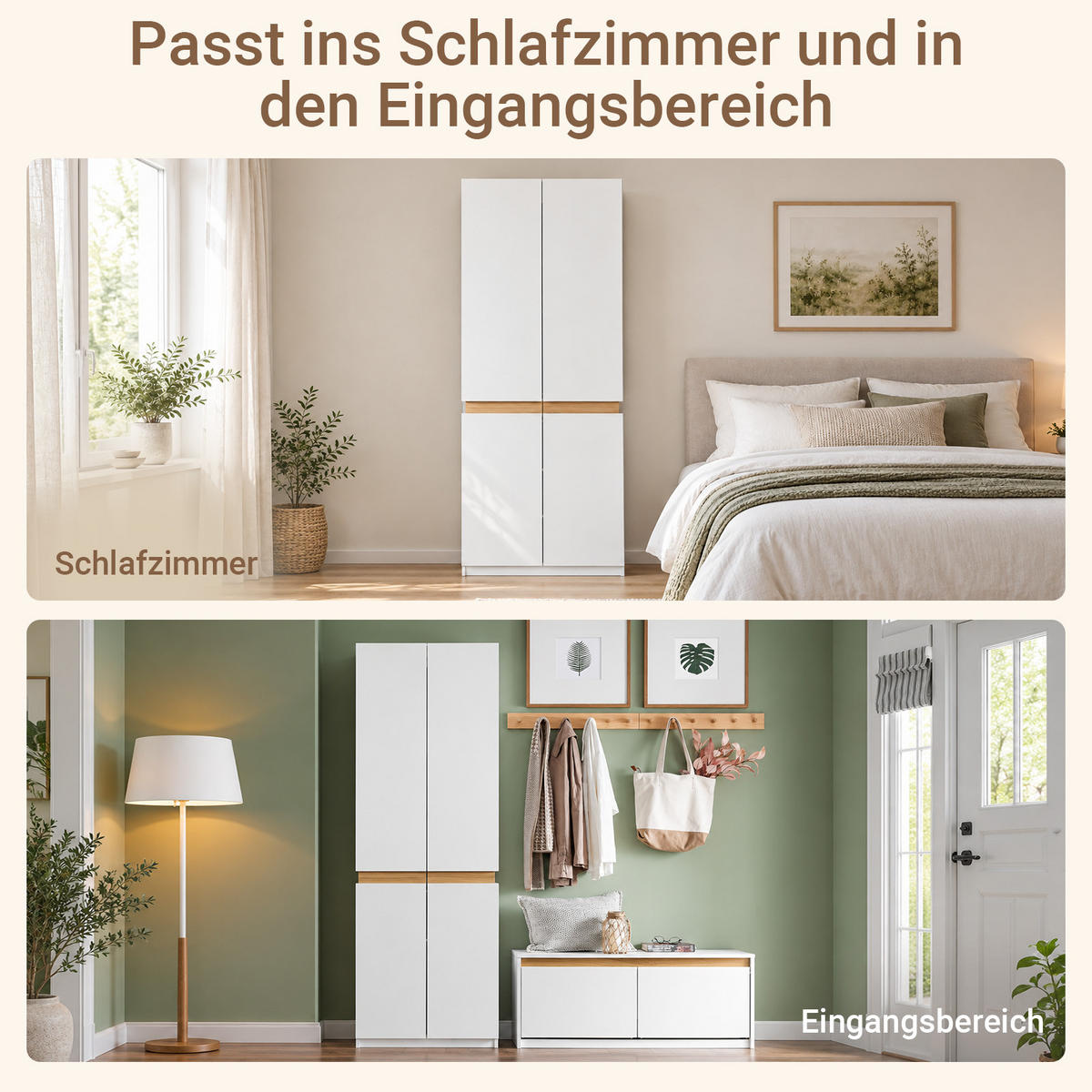 KLEIDERSCHRANK schmal, 61 x 192 x 30 cm, weiß, mit Kleiderstange und Fächern, 30 cm tief für Schlafzimmer und Flur - Weiß, Holzwerkstoff (61/192/30cm) - SoBuy