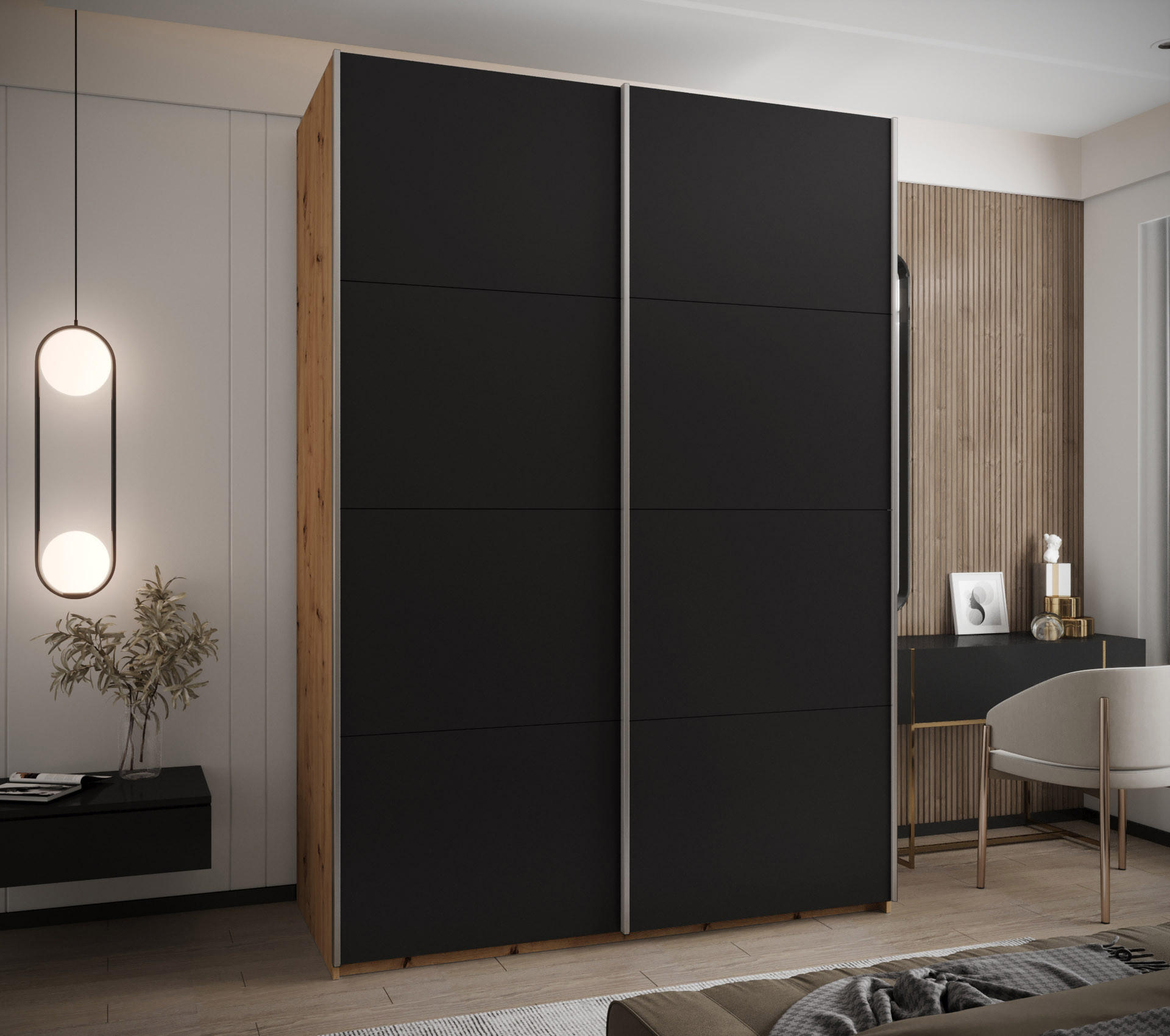 SCHWEBETÜRENSCHRANK 245,5/170/64 2-türig - Silberfarben/Schwarz, Holz/Metall (170/245/64cm) - Abiks Möbel