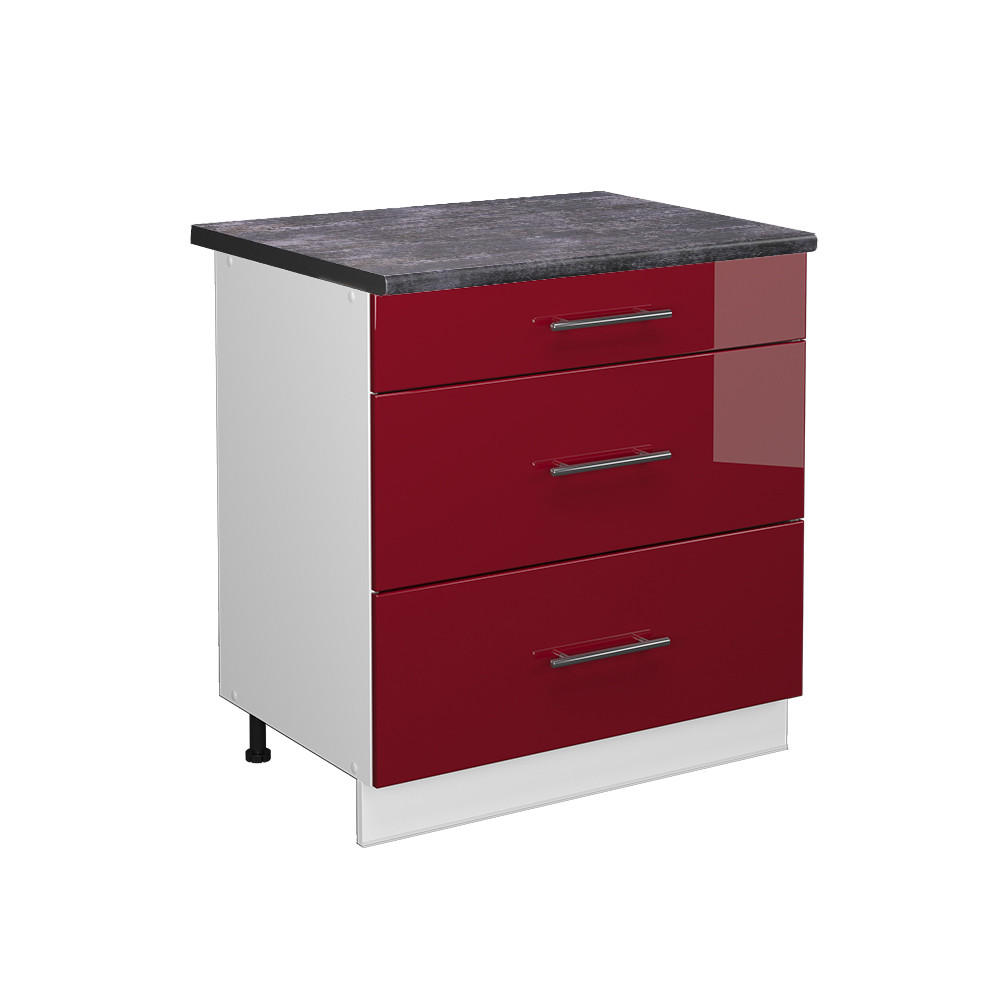 KÖKSUNDERSKÅP Fame-Line Bordeaux högblank 80 cm med 3 lådor, AP antracit Bordeaux, Vit 82/80/60 cm