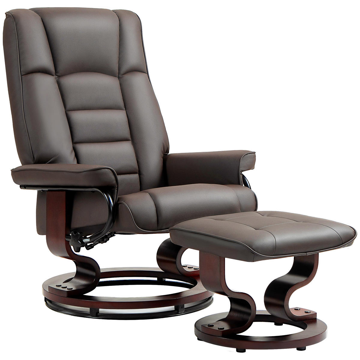 RELAXSESSEL mit Hocker, Drehbar Fernsehsessel mit Liegefunktion Kunstleder - Braun, Kunststoff (76/104/85cm) - HOMCOM