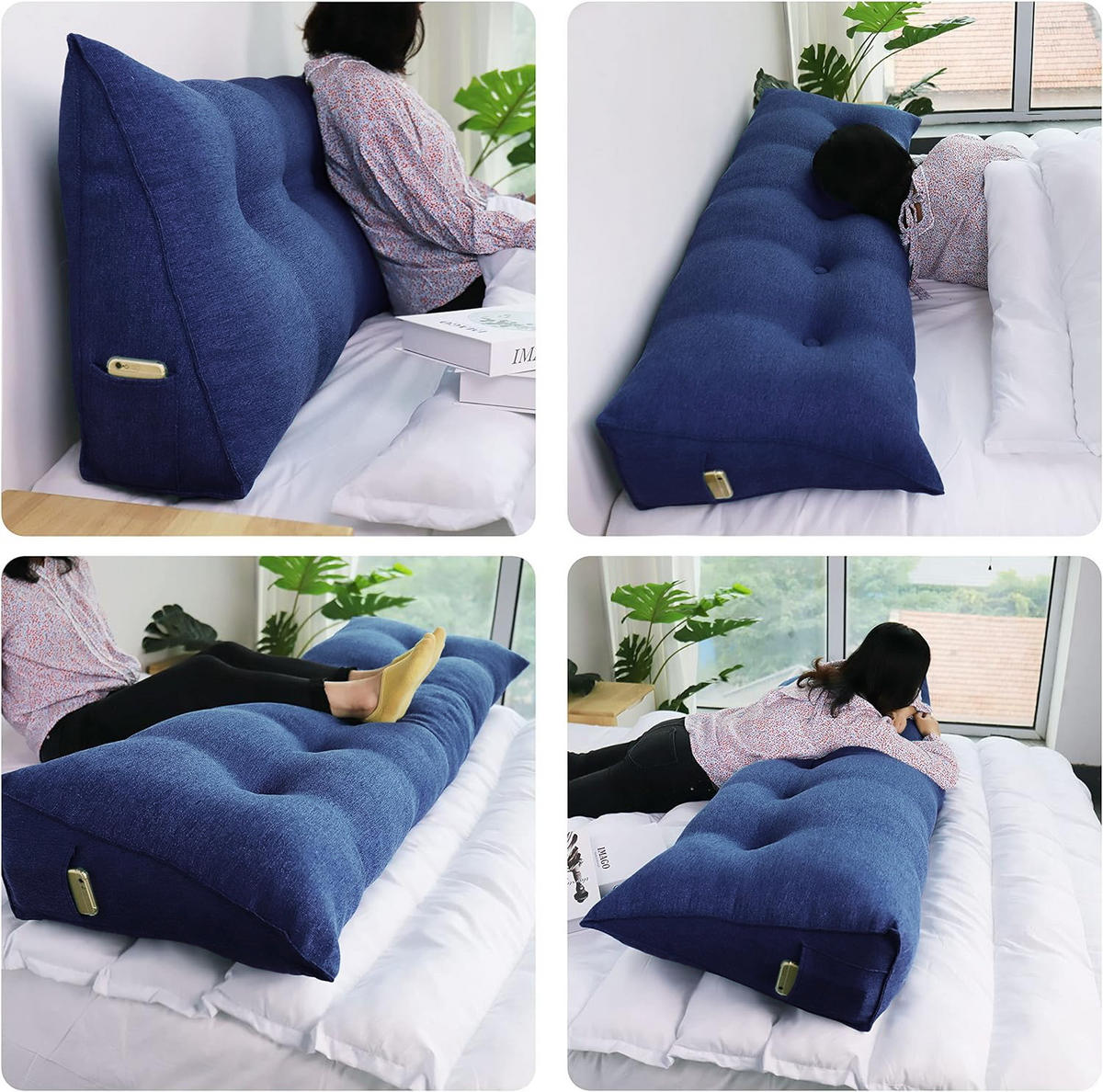 RÜCKENKISSEN für Bett Leinenlook Blau 200 cm - Blau, Textil (50/200cm) - Vercart