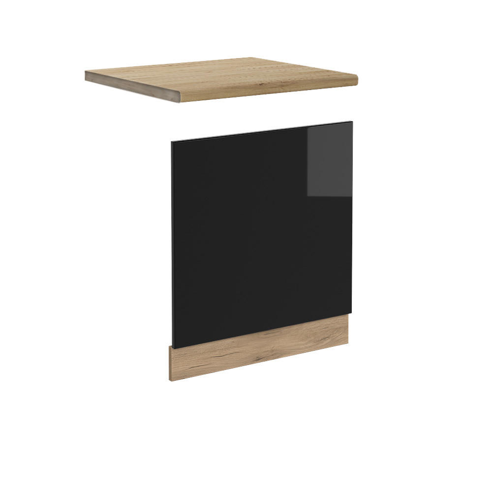 FRONTBLENDE R-Line Schwarz Hochglanz 60 cm, AP Eiche - Schwarz Hochglanz/Eiche Wotan, Holzwerkstoff (60/57.2/1.6cm) - Vicco