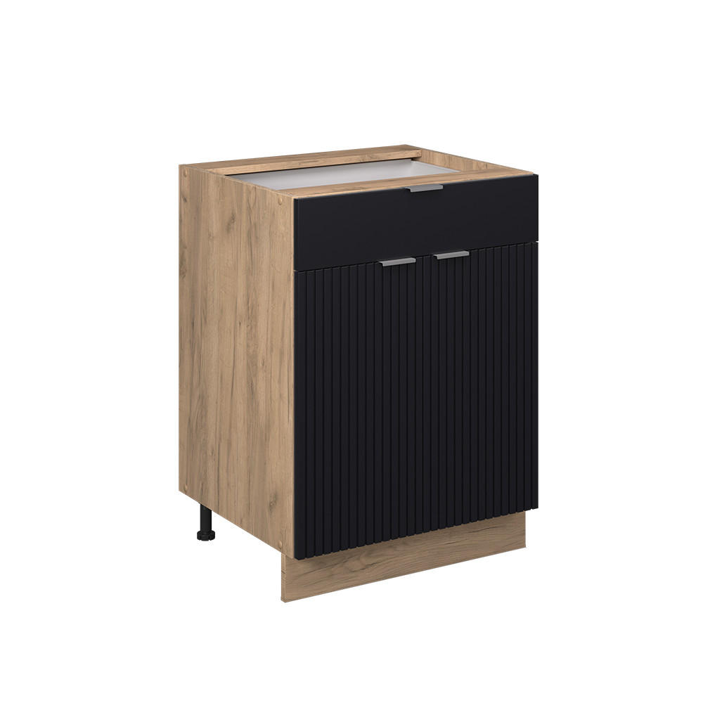 KÖKSUNDERSKÅP Fame-Line Svart randig 60 cm med låda, utan bänkskiva Svart, Honungsek 82/60/51.6 cm