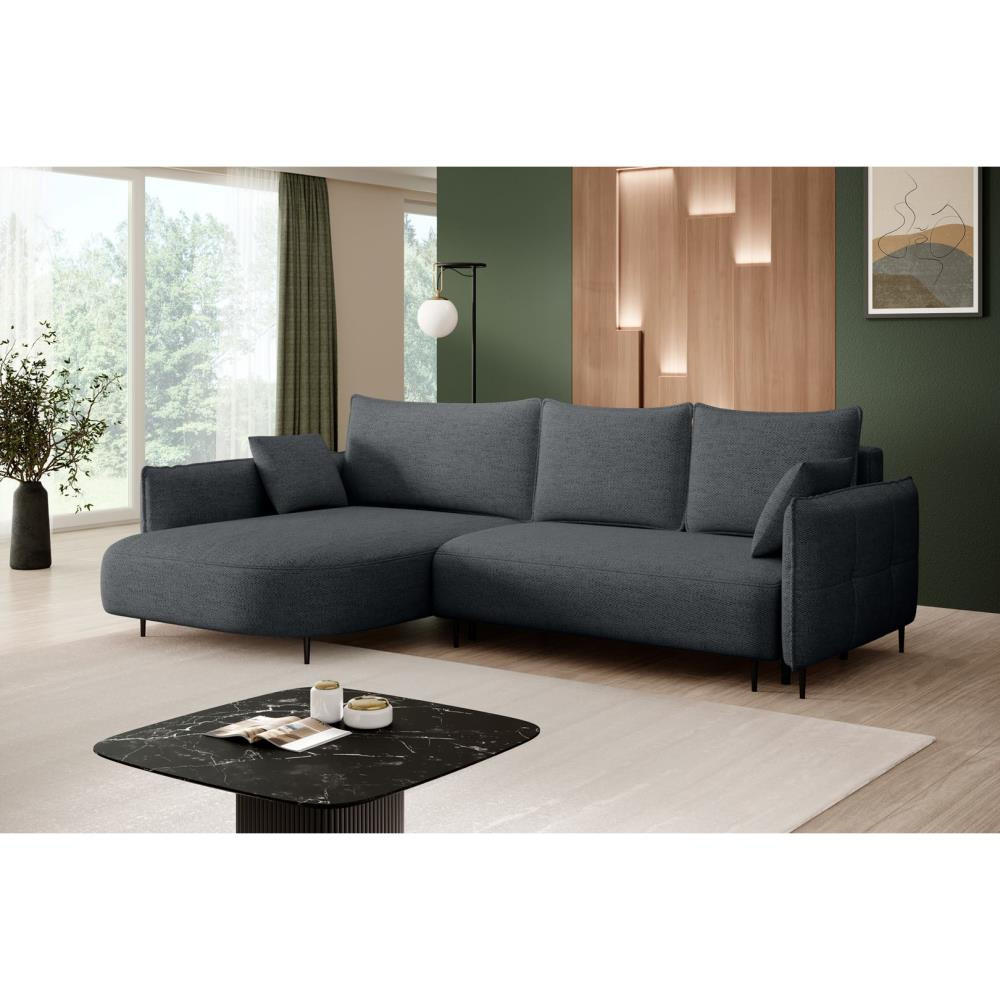 ECKSCHLAFSOFA Sycylia links dunkelgrau - Dunkelgrau/Schwarz, Textil (244/165cm) - Beautysofa