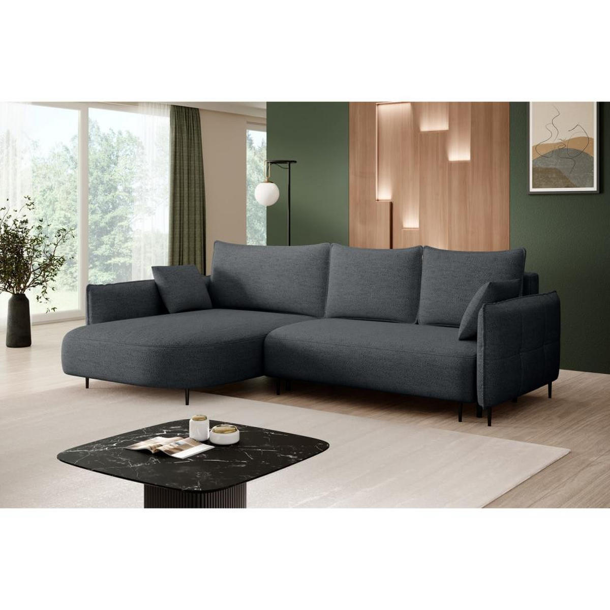 ECKSCHLAFSOFA Sycylia links dunkelgrau - Dunkelgrau/Schwarz, Textil (244/165cm) - Beautysofa